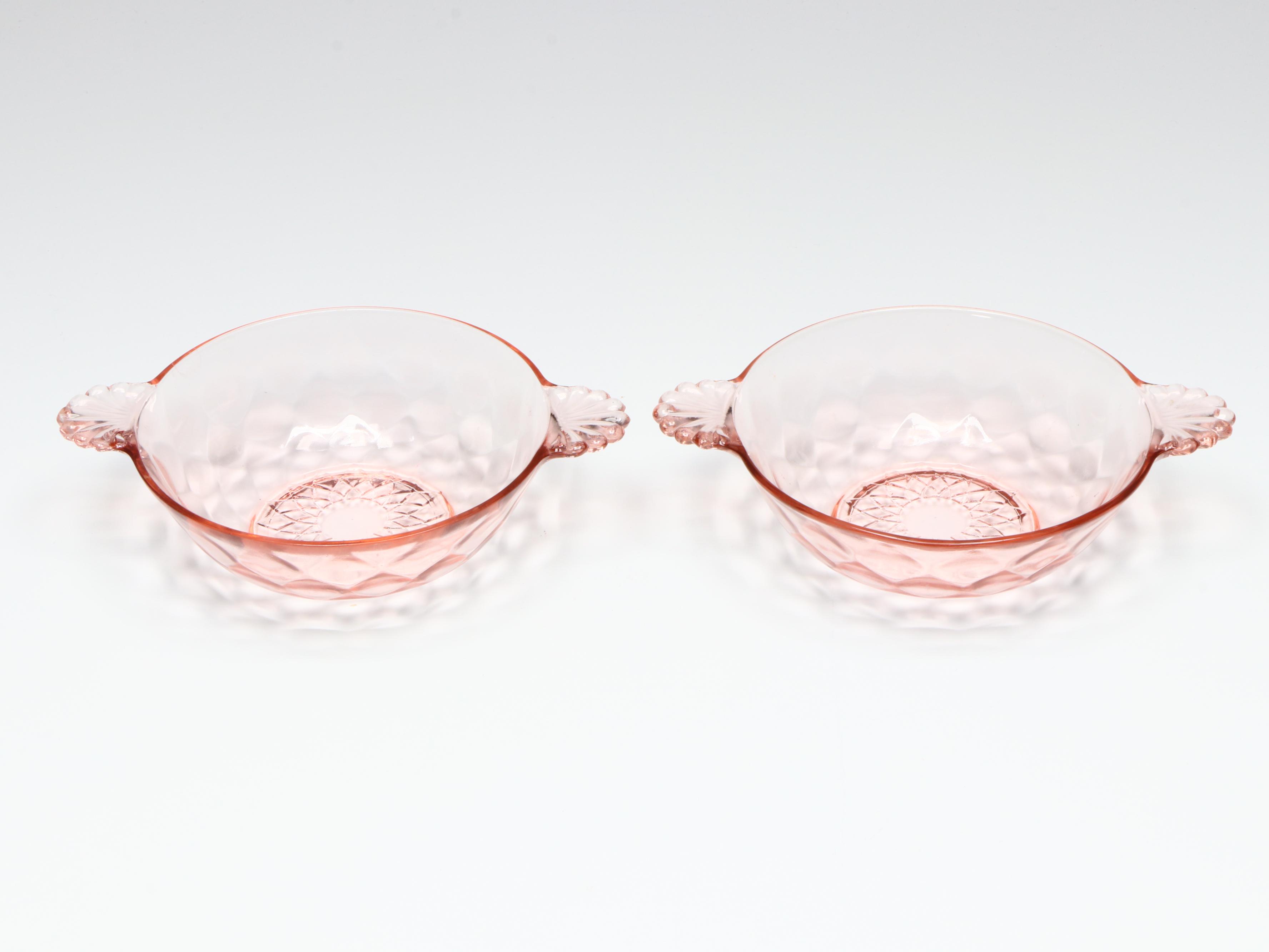 Jeannette "Pink Cherry Blossom" Glass Plate and Other Tableware, Early 20th C.