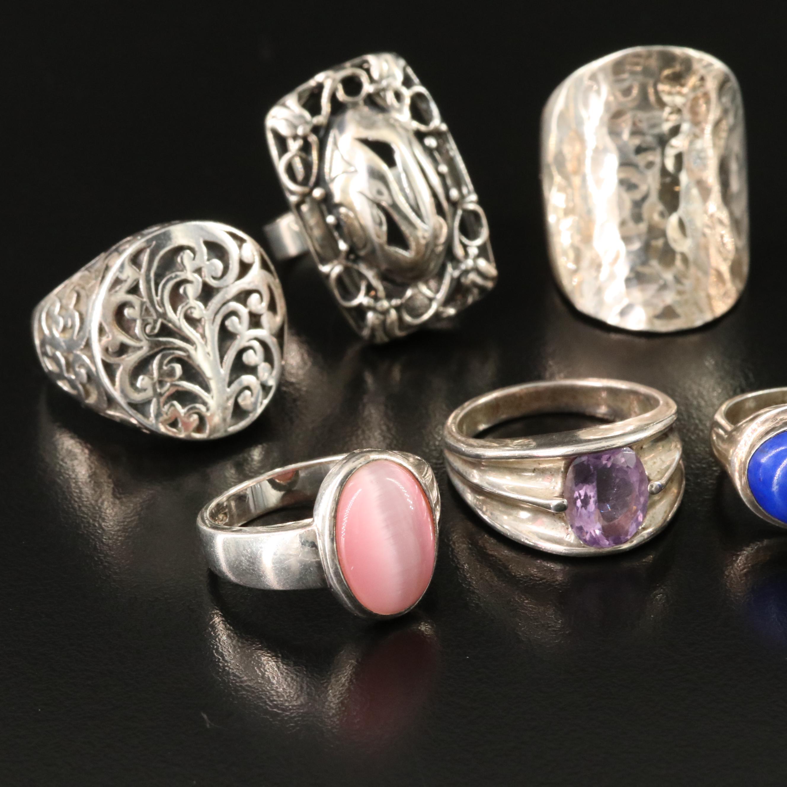 Sarda, Rose Quartz Doublet and Amethyst Featured in Sterling Ring Collection