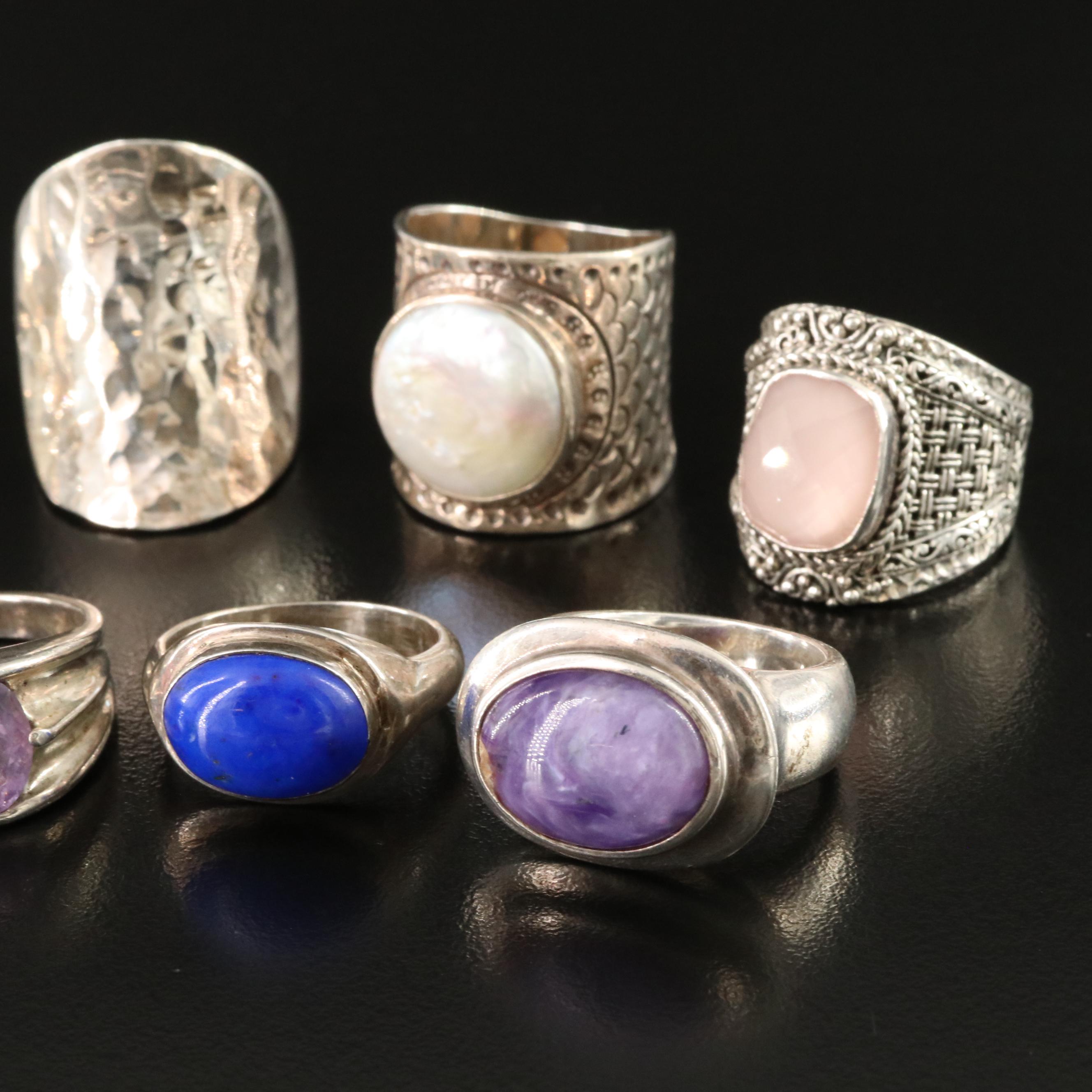Sarda, Rose Quartz Doublet and Amethyst Featured in Sterling Ring Collection