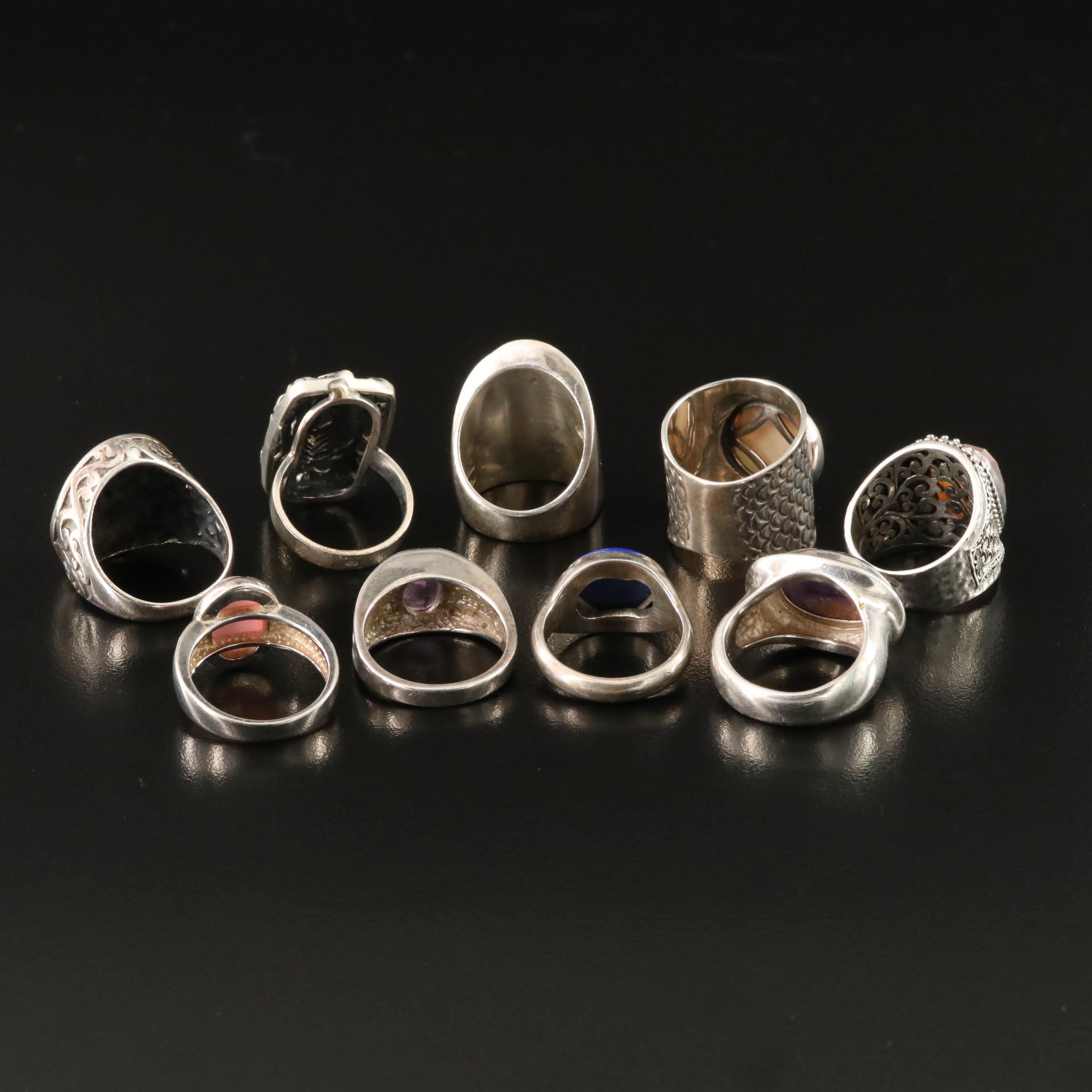 Sarda, Rose Quartz Doublet and Amethyst Featured in Sterling Ring Collection