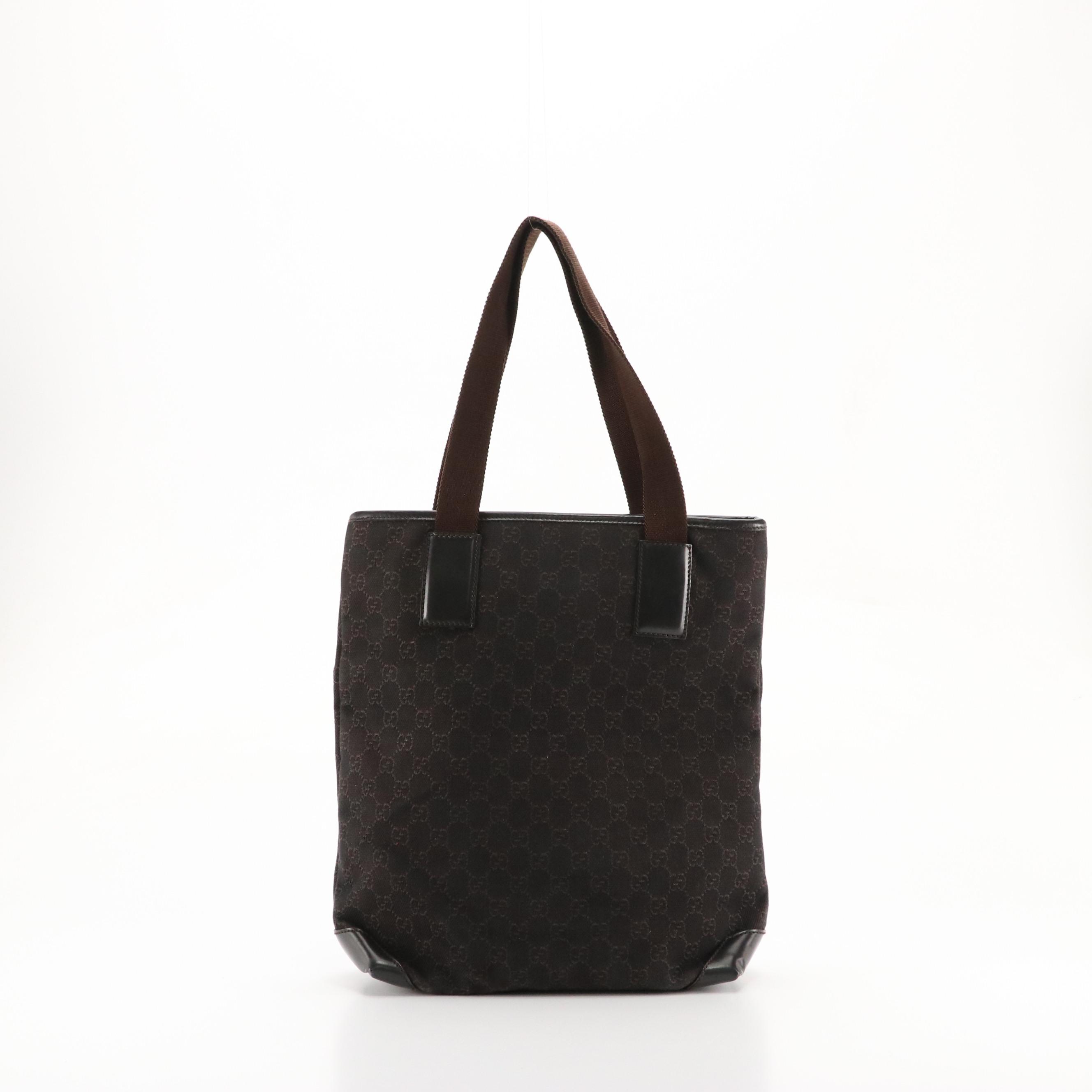 Gucci Front Pocket Zip Shoulder Tote in Dark GG Canvas and Leather