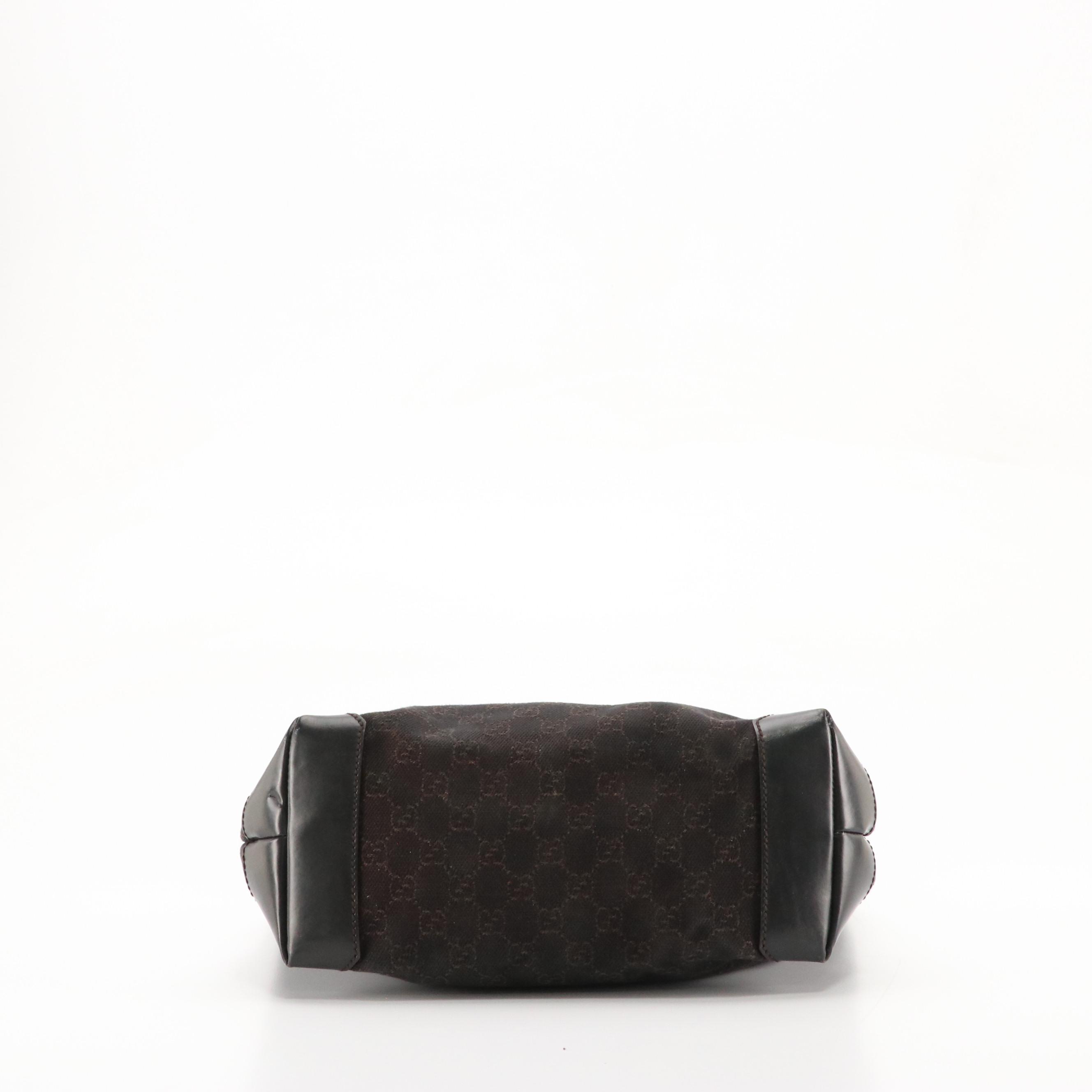Gucci Front Pocket Zip Shoulder Tote in Dark GG Canvas and Leather