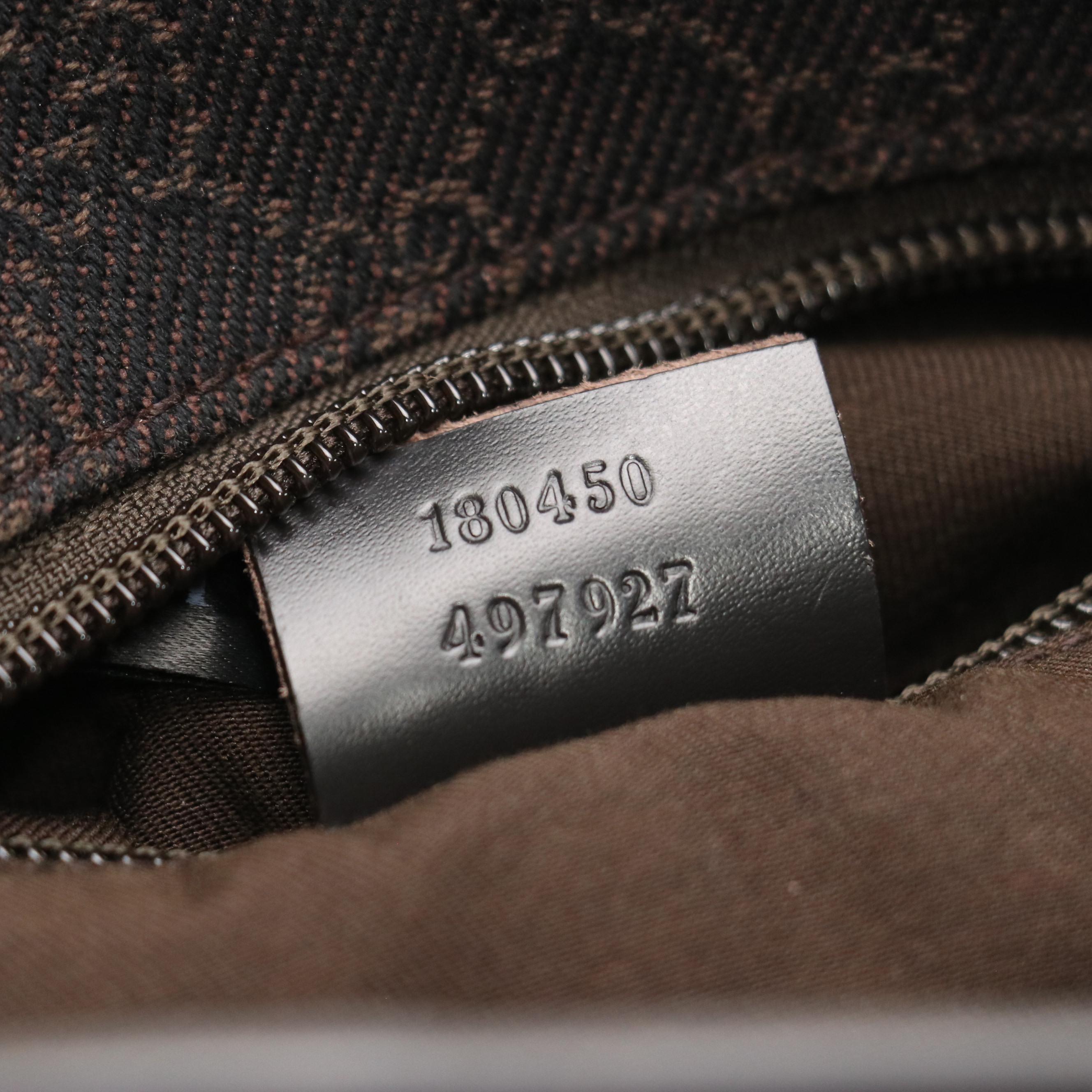 Gucci Front Pocket Zip Shoulder Tote in Dark GG Canvas and Leather