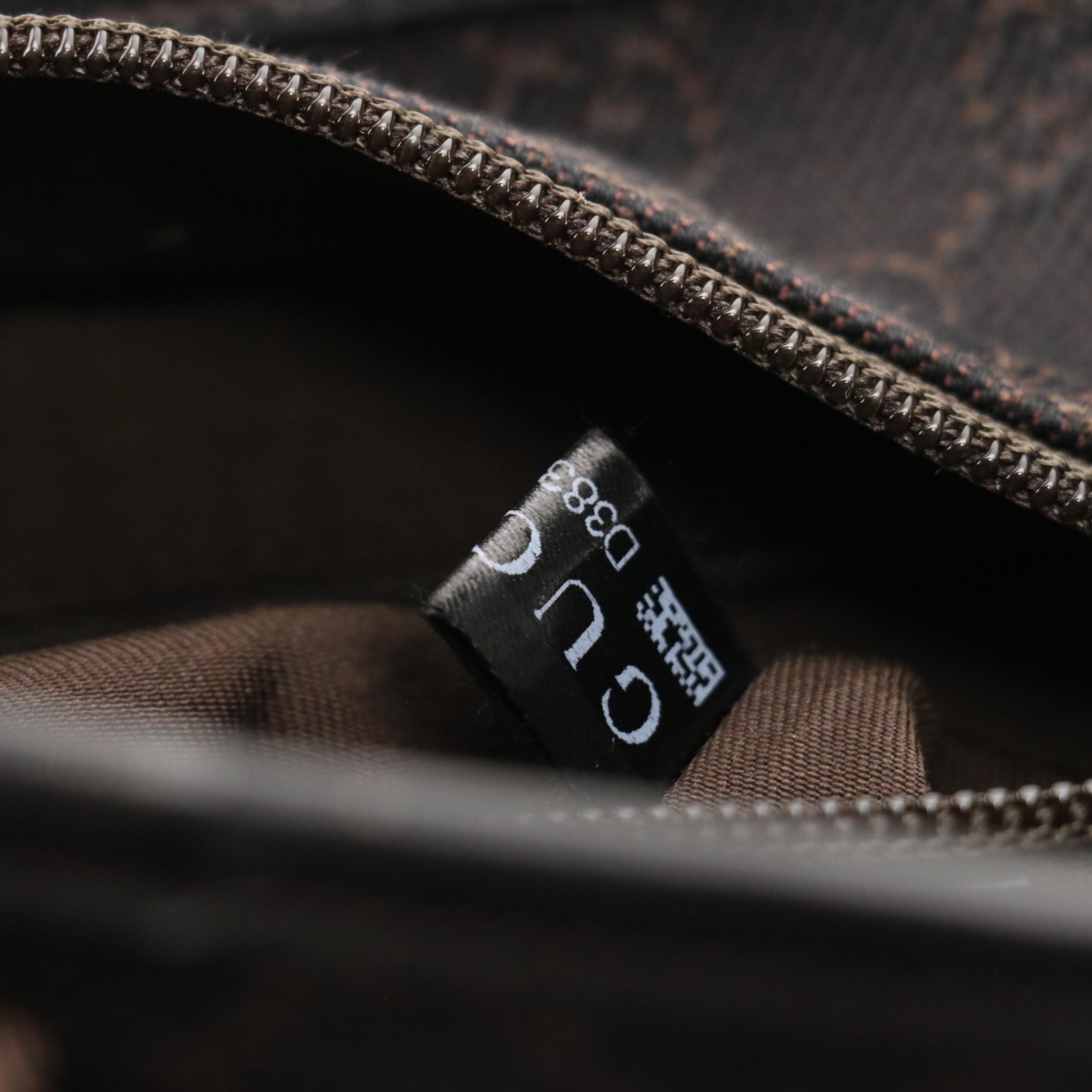 Gucci Front Pocket Zip Shoulder Tote in Dark GG Canvas and Leather