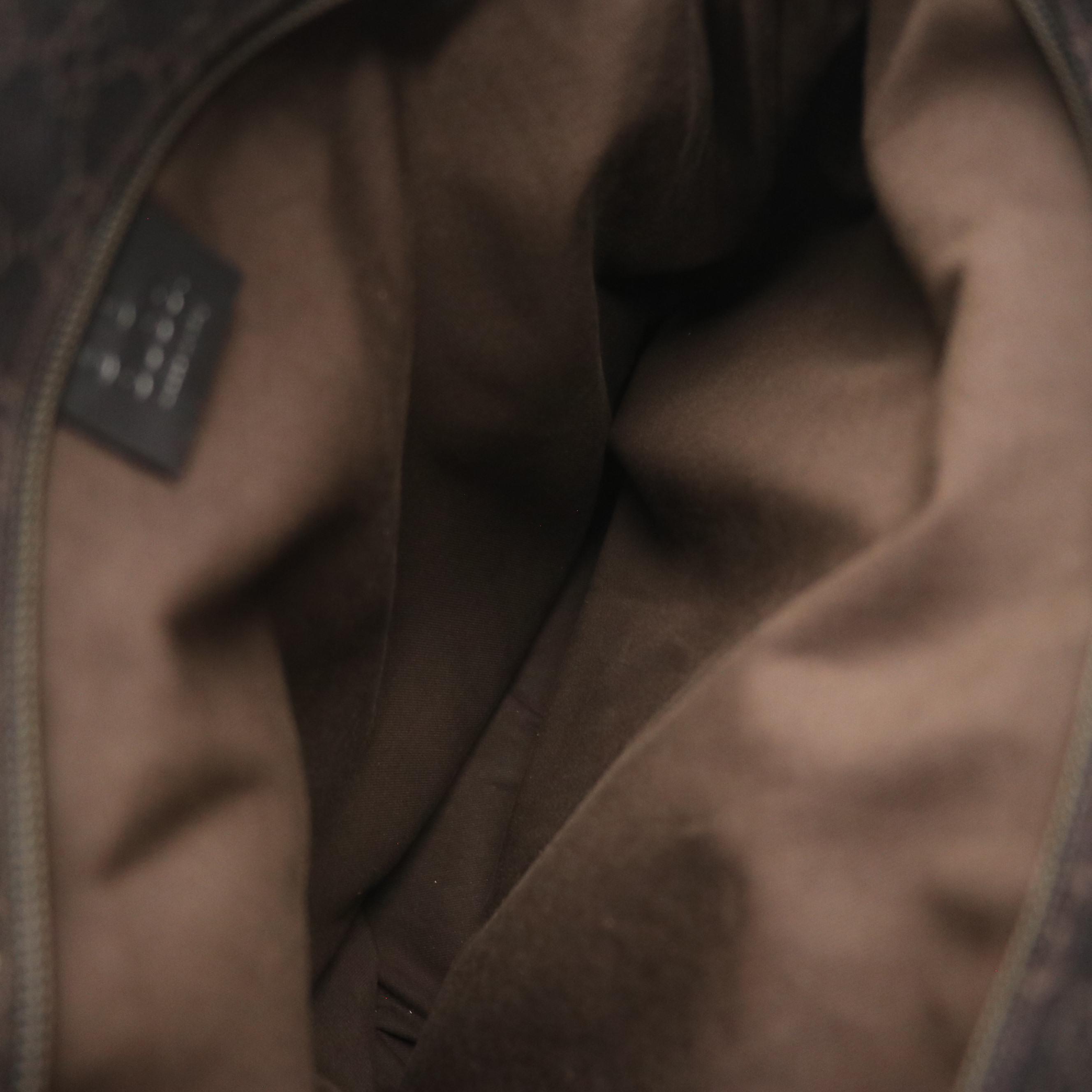 Gucci Front Pocket Zip Shoulder Tote in Dark GG Canvas and Leather