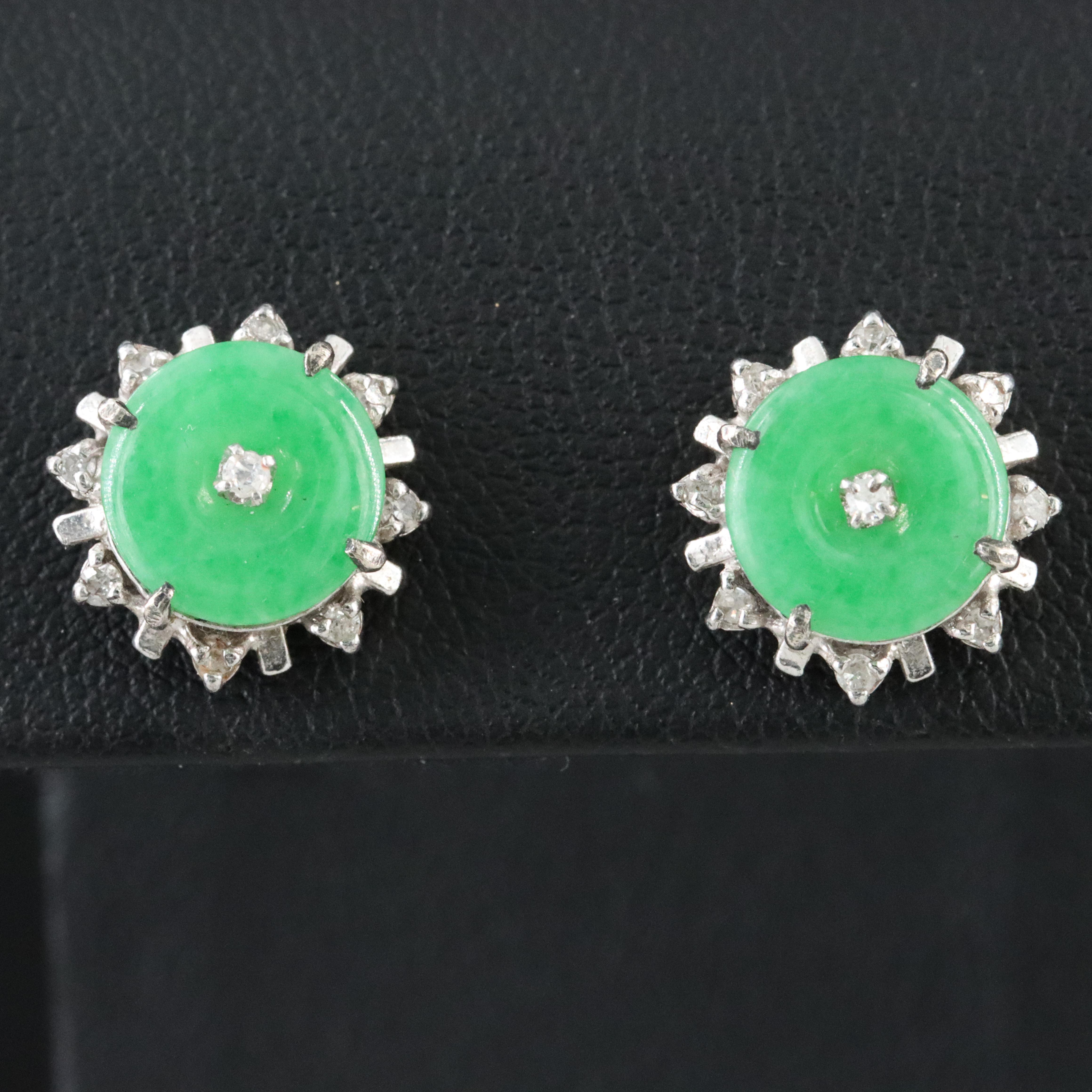 Sterling Jadeite and Diamond Bi Earrings