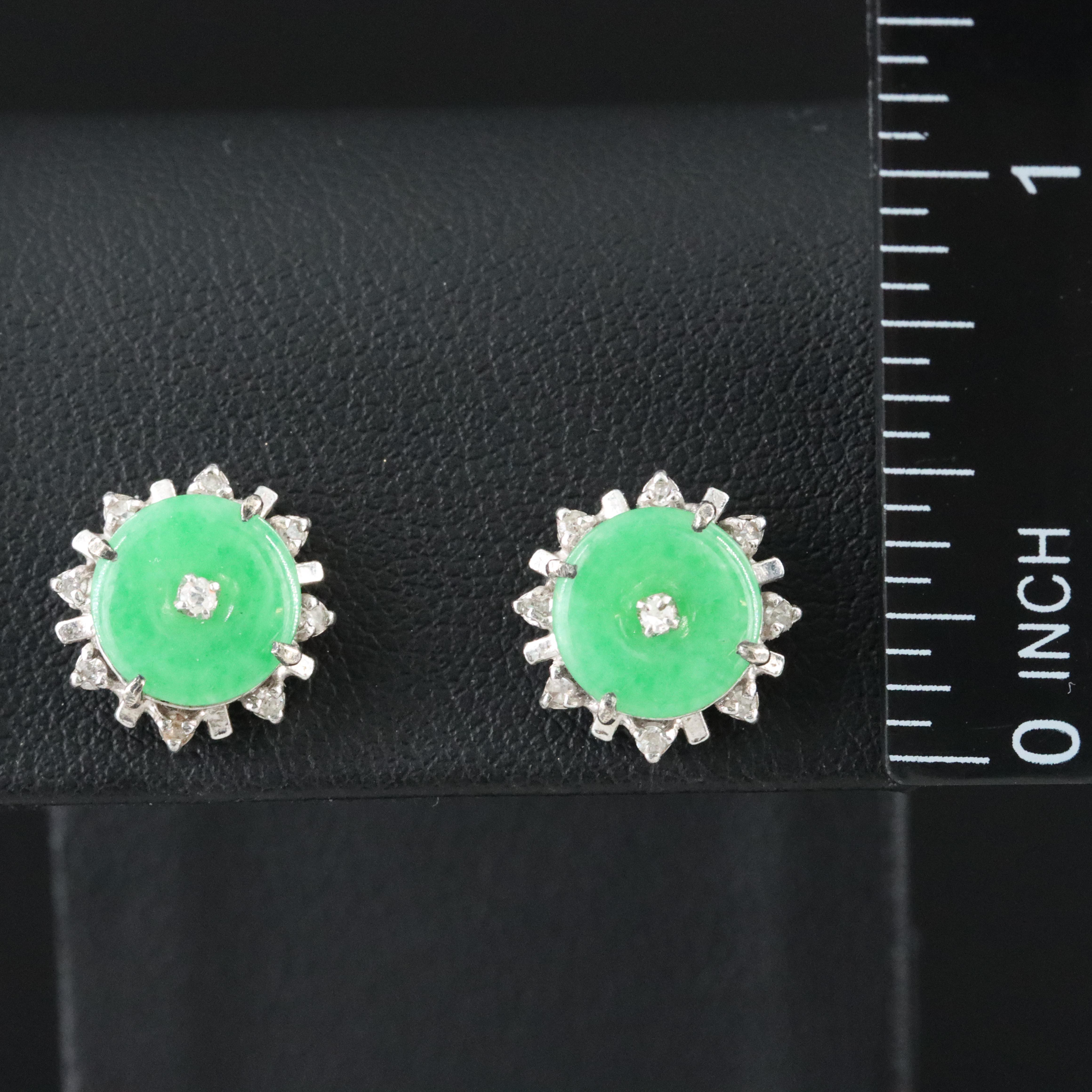 Sterling Jadeite and Diamond Bi Earrings