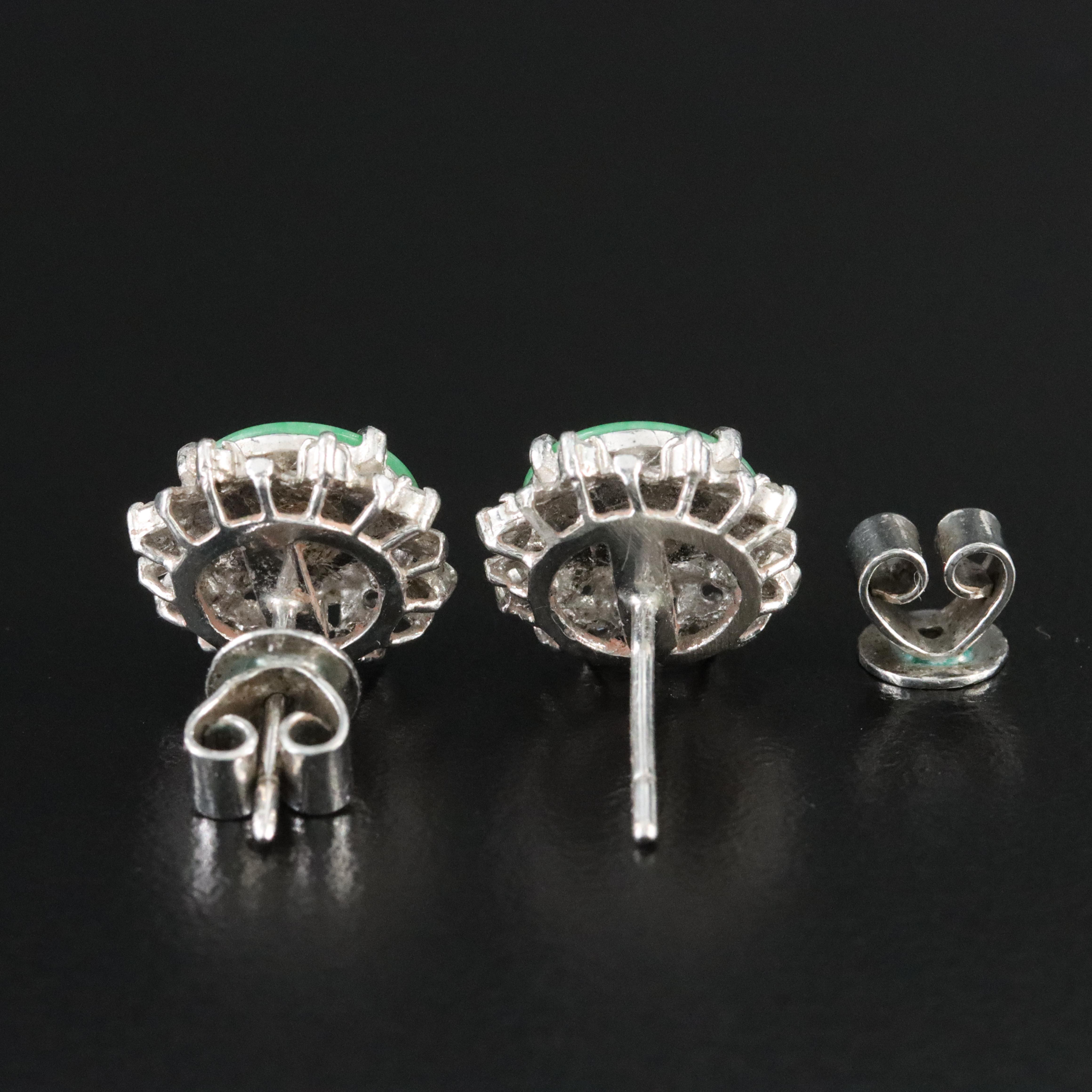 Sterling Jadeite and Diamond Bi Earrings