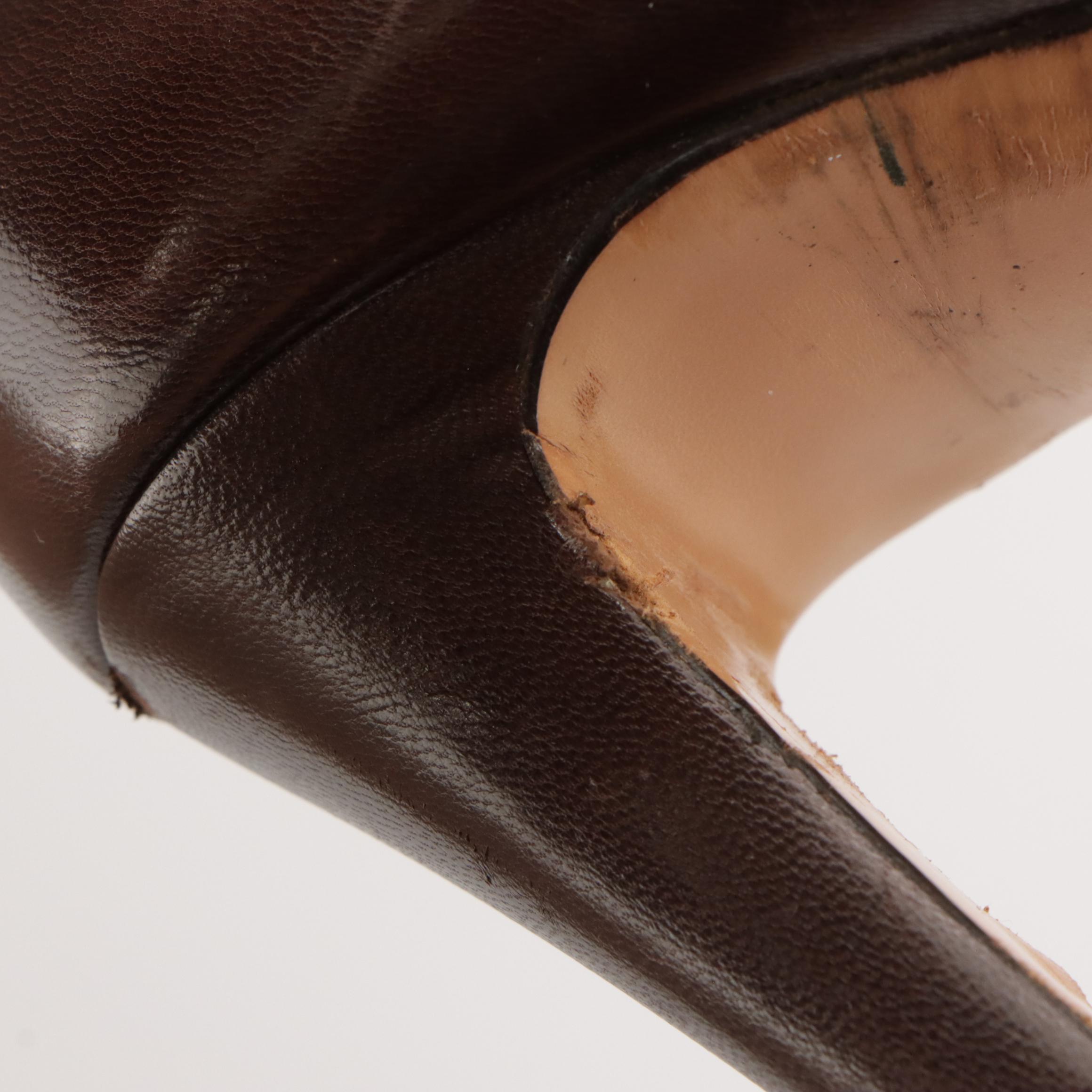 Gucci Knee-High Boots in Chocolate Brown Leather with Croc Embossed Accents