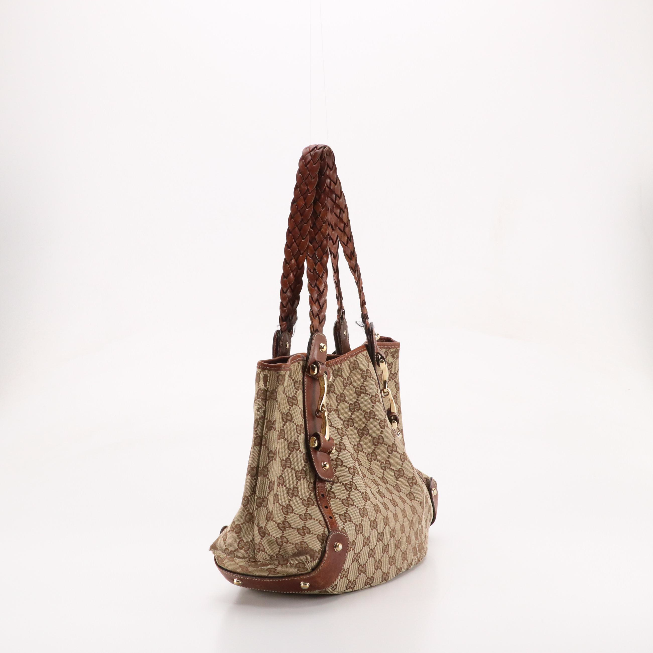 Gucci Pelham Braided-Strap Shoulder Bag in GG Canvas and Leather Trim