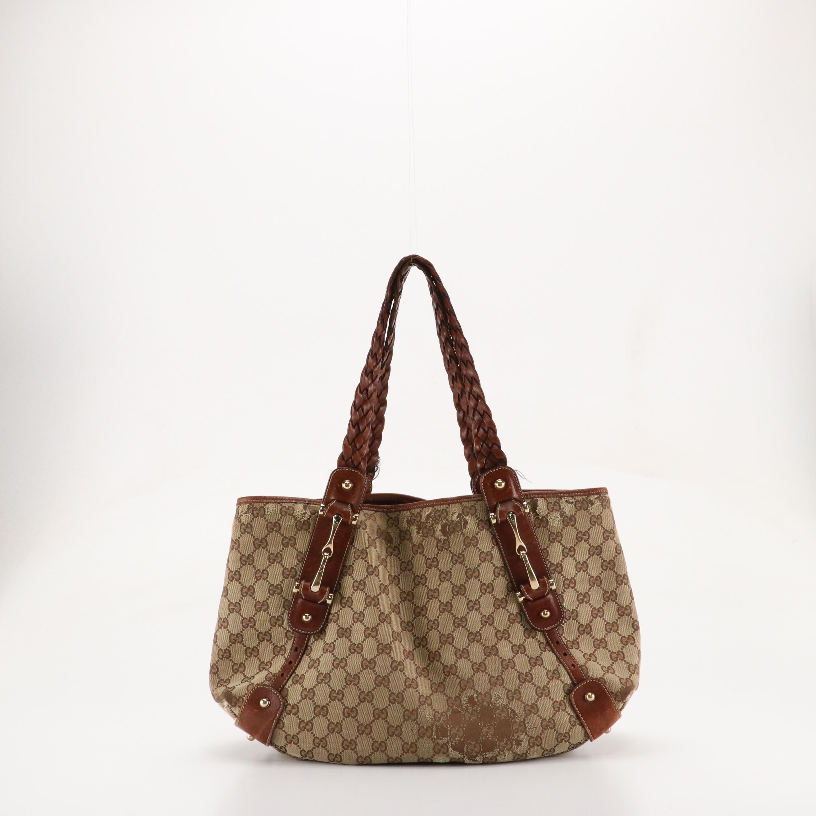 Gucci Pelham Braided-Strap Shoulder Bag in GG Canvas and Leather Trim