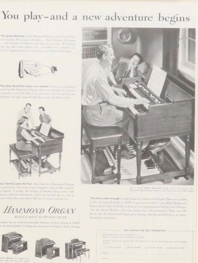 Hammond Organ Letterpress Halftone Magazine Advertisements, Mid-20th C.