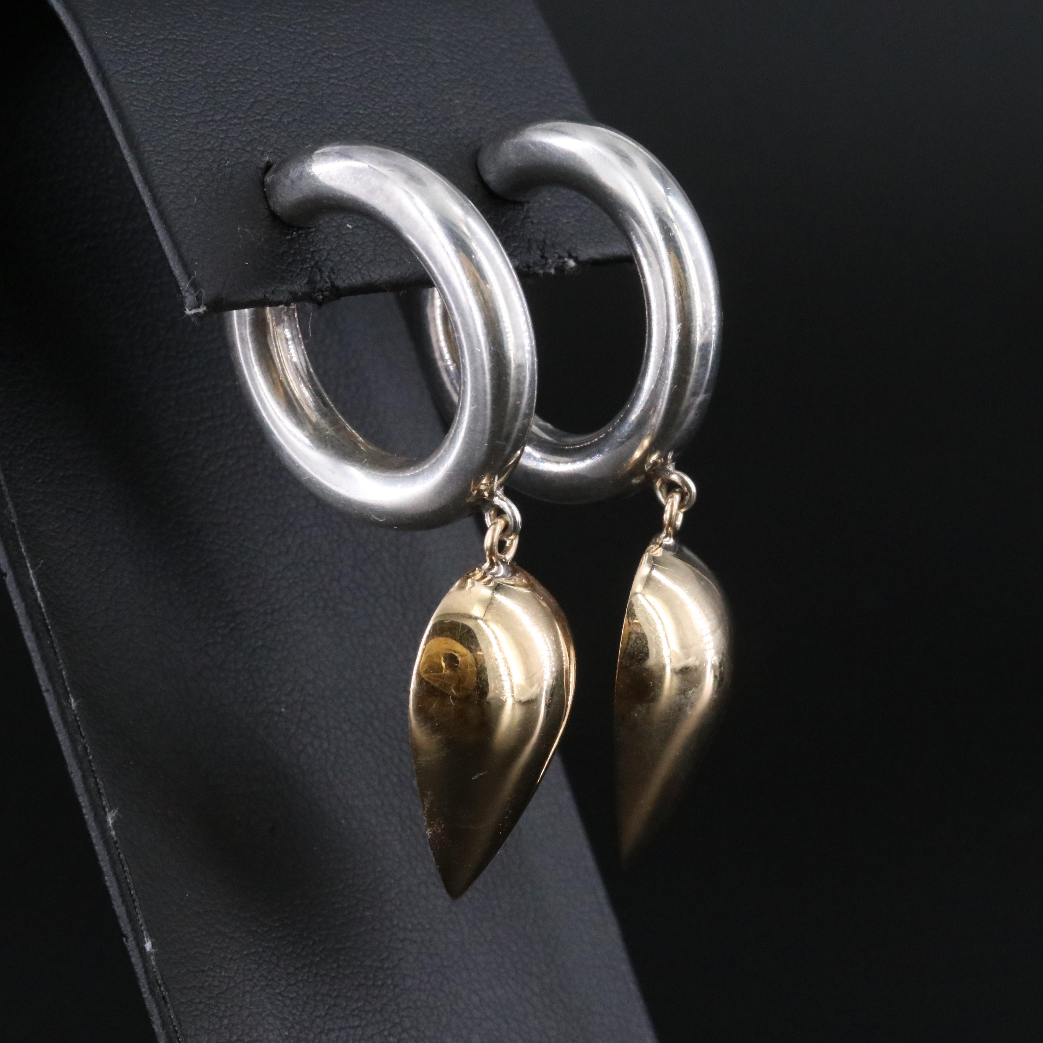 M & J Savitt Sterling Hoop Earrings with 14K Accents