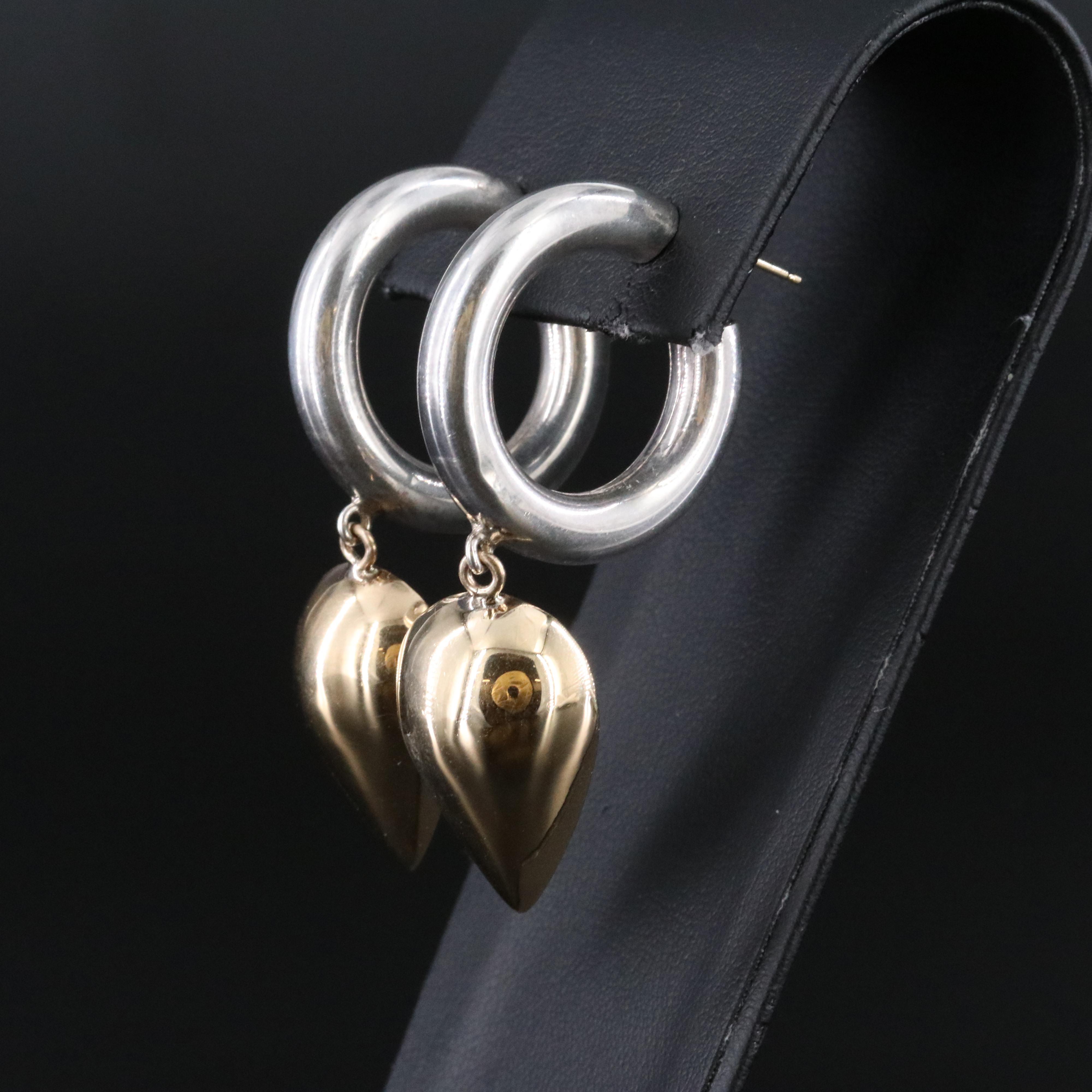 M & J Savitt Sterling Hoop Earrings with 14K Accents