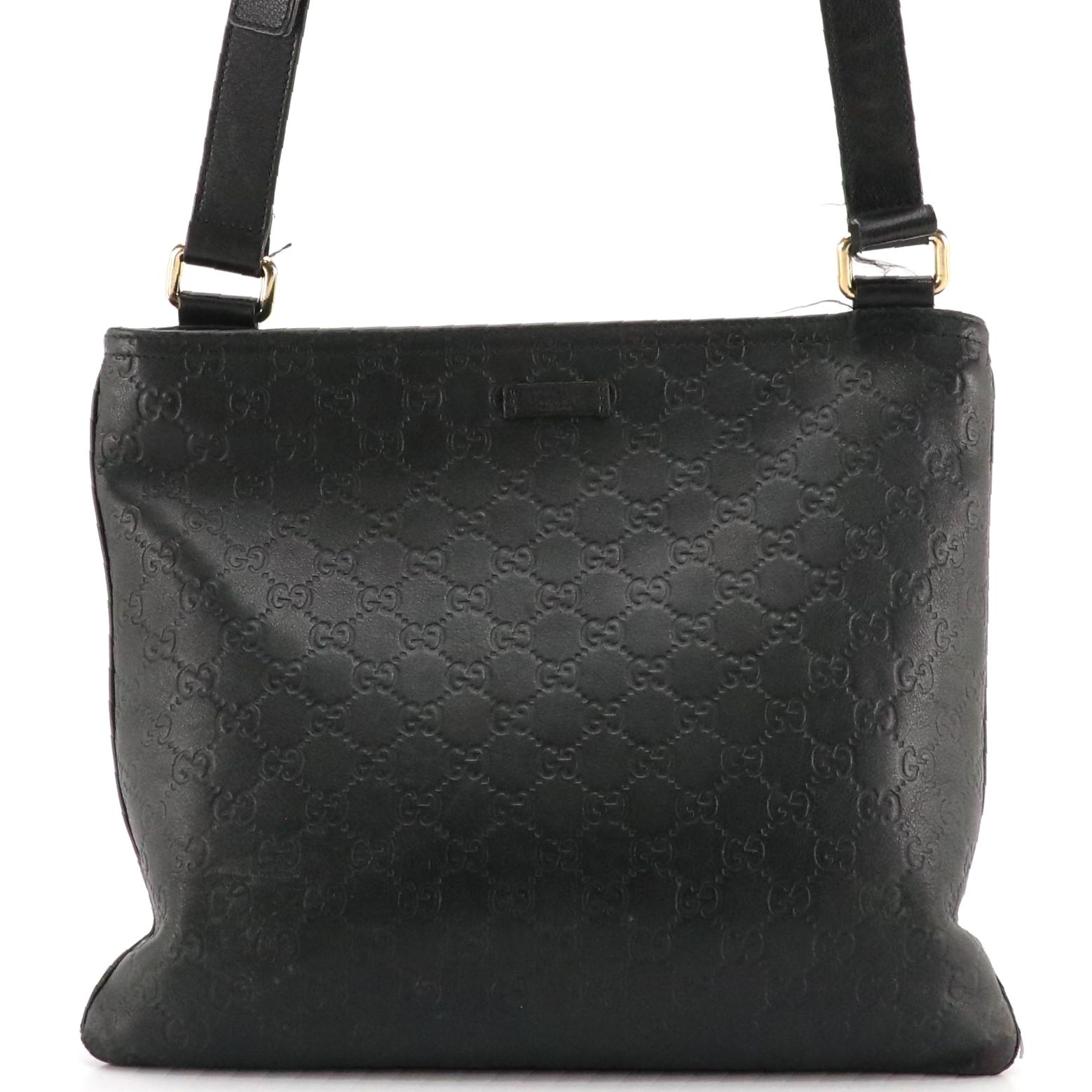 Gucci Zippered Crossbody Messenger Bag in Black Guccissima Calfskin Leather