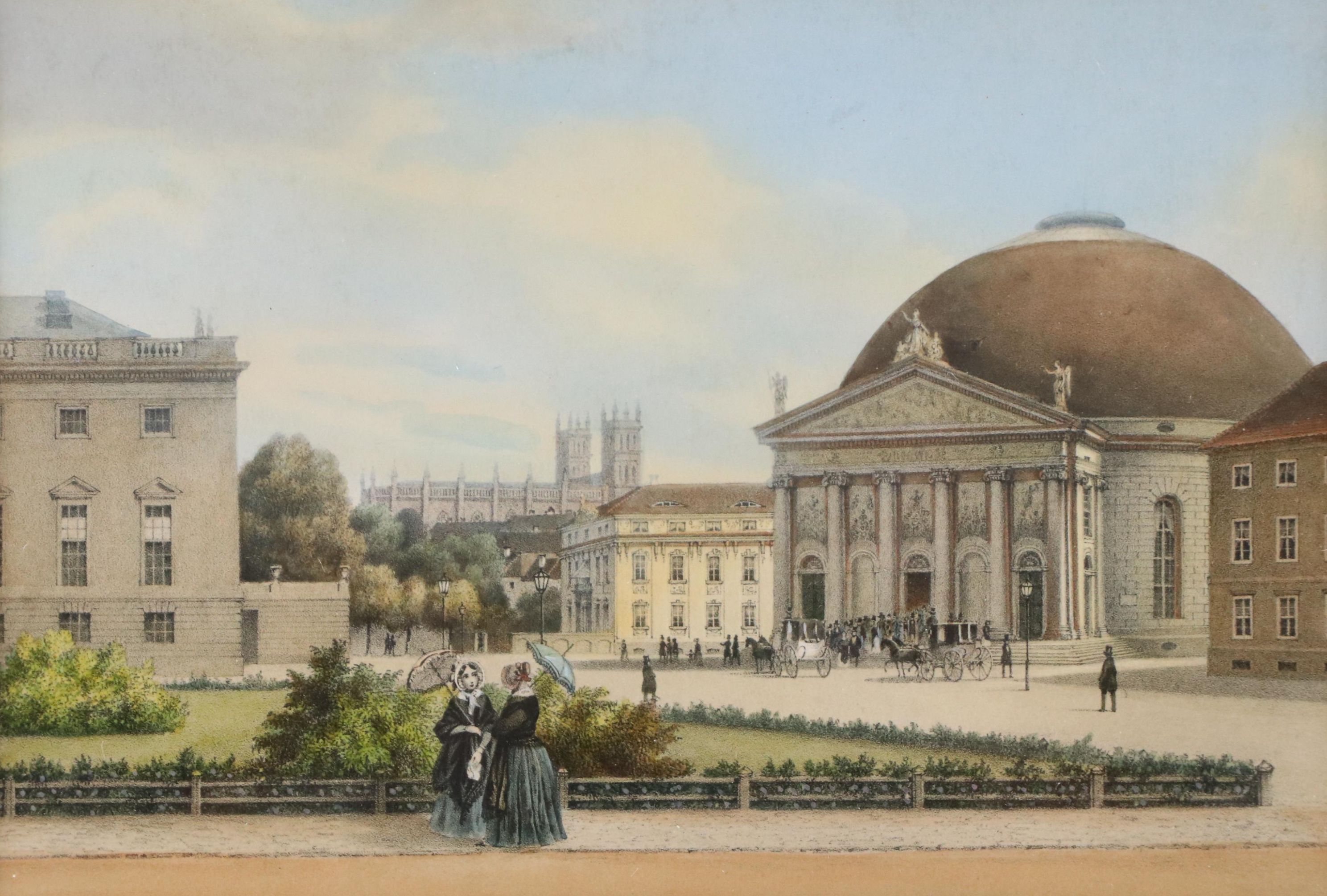 Hand-Painted Lithograph After Ludwig E. Lutke "The Catholic Church in Berlin"