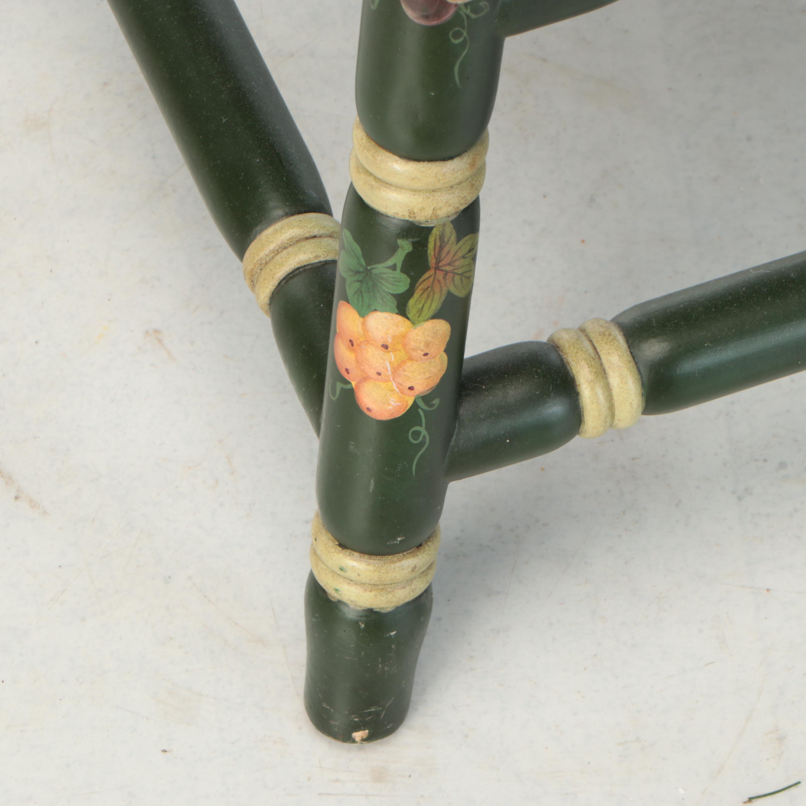 Set of Three Grape Motif Painted Wood Barstools