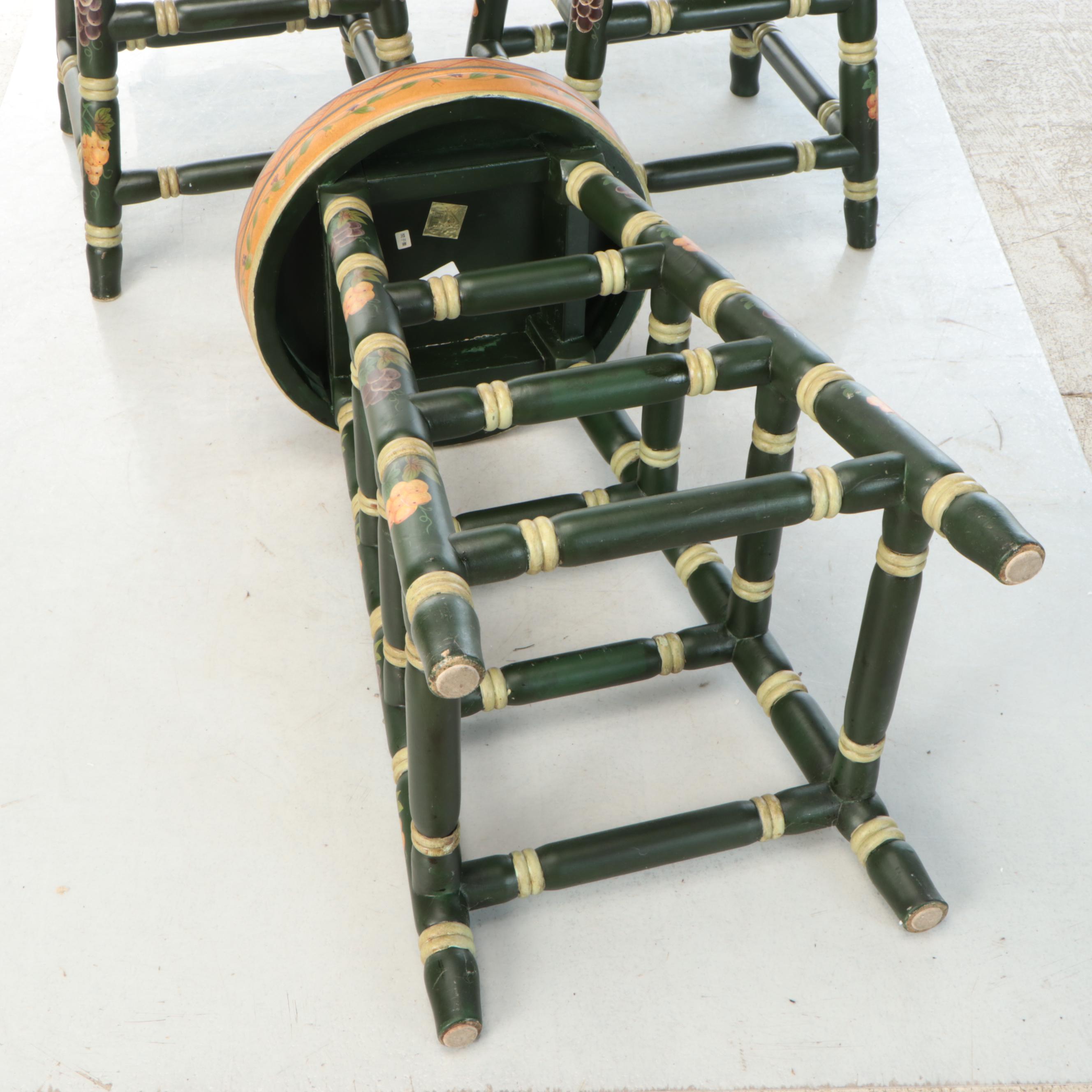 Set of Three Grape Motif Painted Wood Barstools