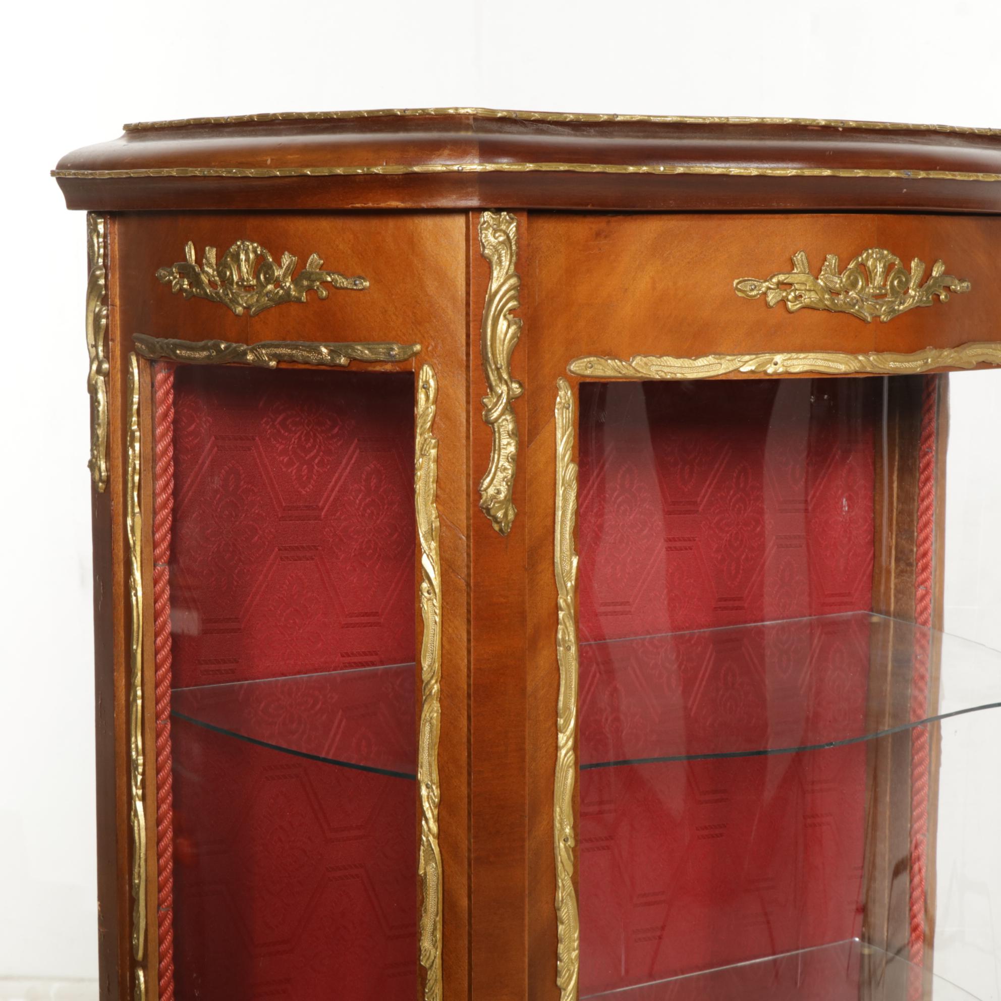 French Style Vitrine Display Cabinet with Brass Ornaments, Late 20th Century
