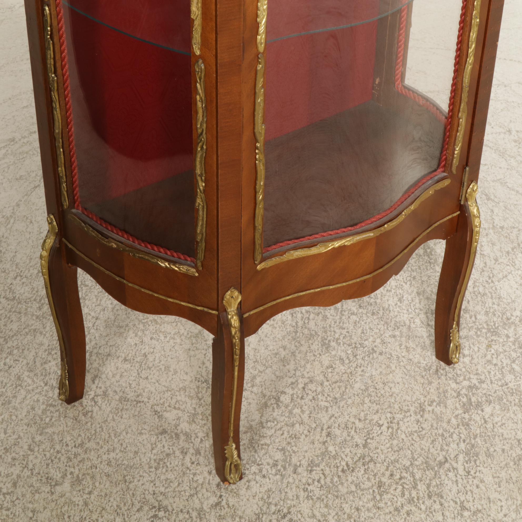 French Style Vitrine Display Cabinet with Brass Ornaments, Late 20th Century