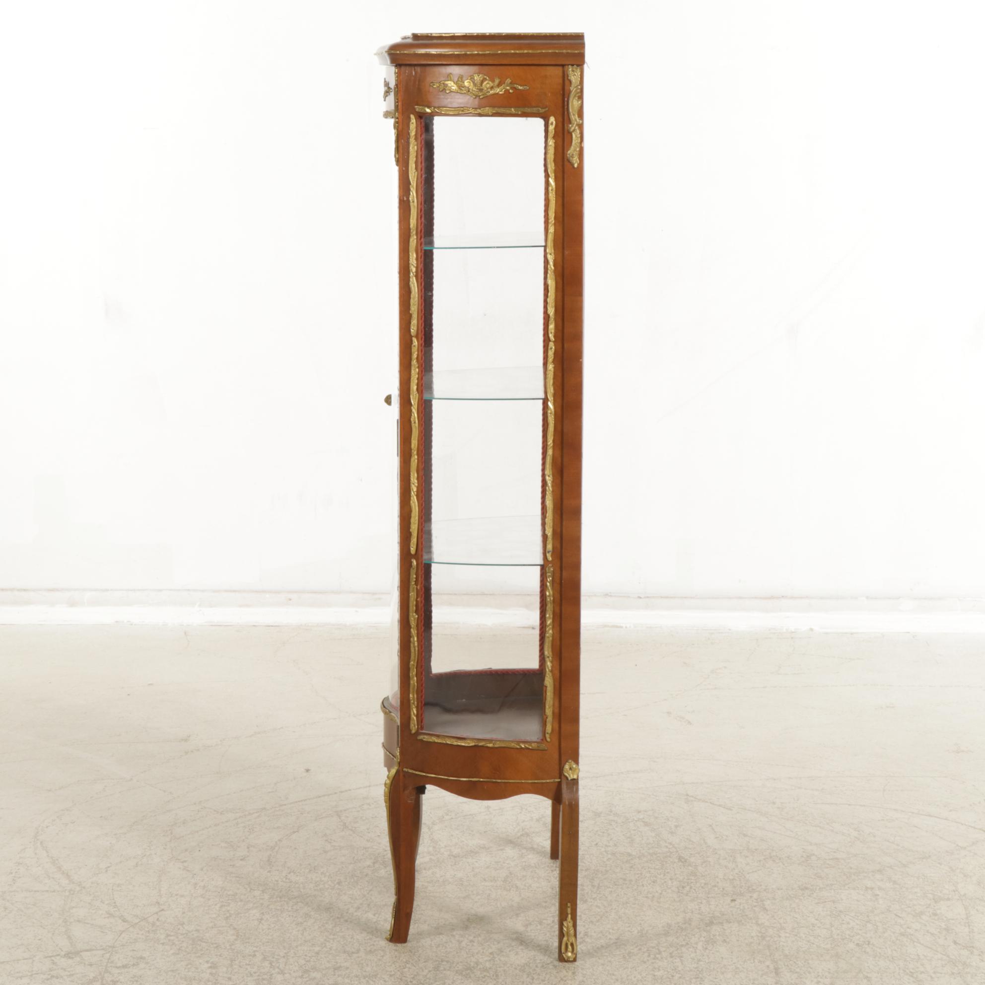 French Style Vitrine Display Cabinet with Brass Ornaments, Late 20th Century