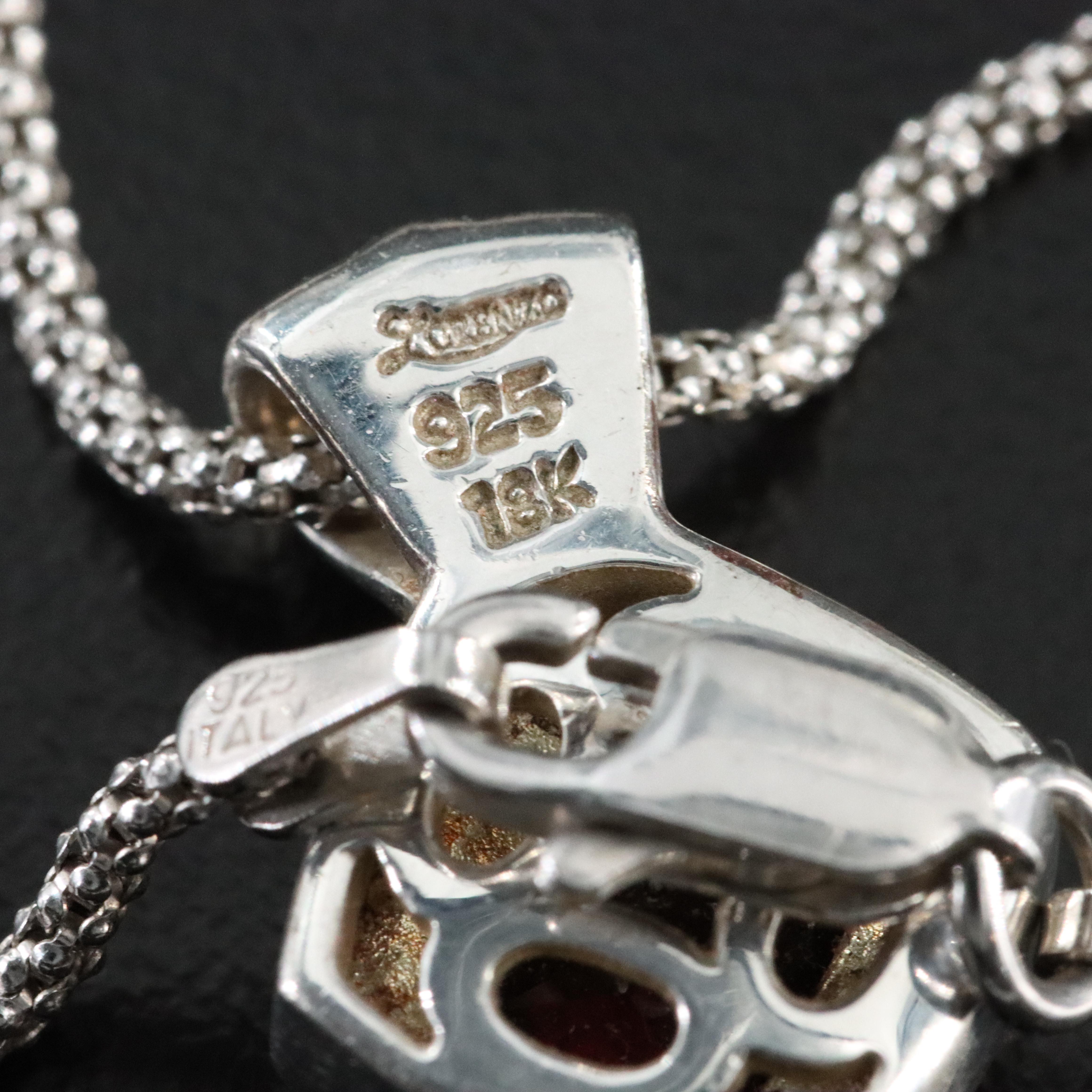 Lorenzo Sterling Garnet Pendant with 18K Accent on Popcorn Chain Necklace