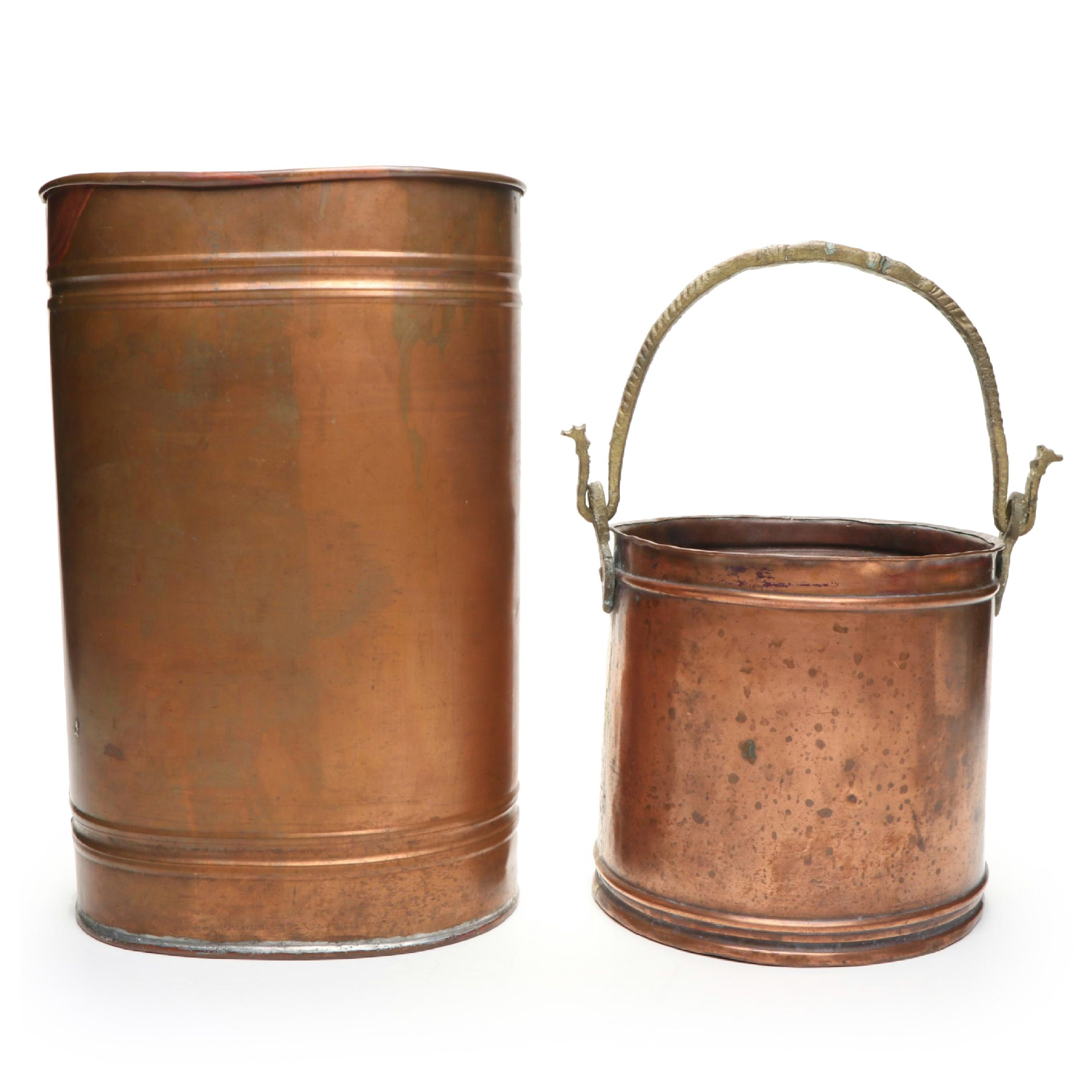 Victorian Brass Swing Arm Copper Pot with Natural Copper Tall Umbrella Stand