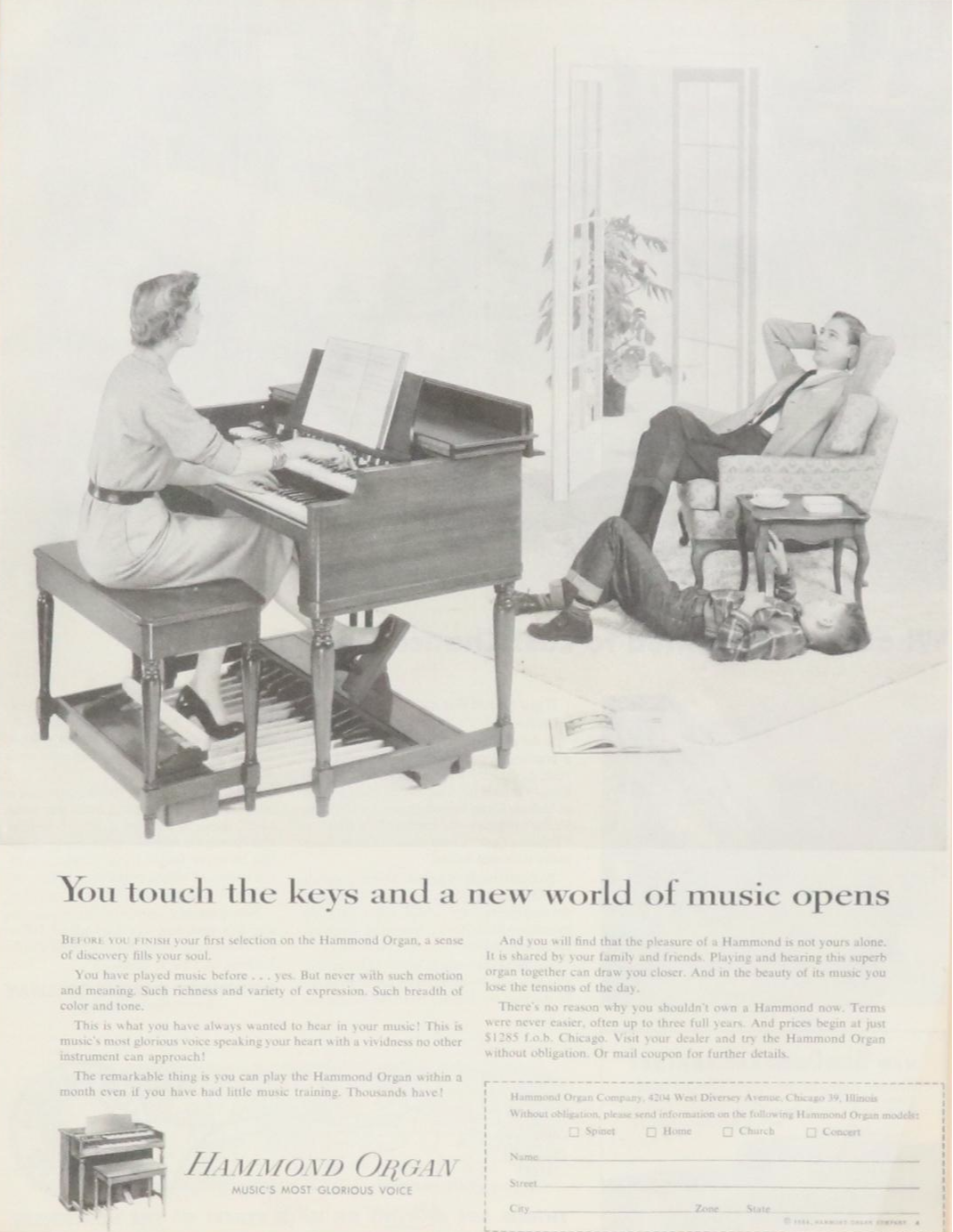 Hammond Organ Letterpress Halftone Magazine Advertisements, Mid-20th C.