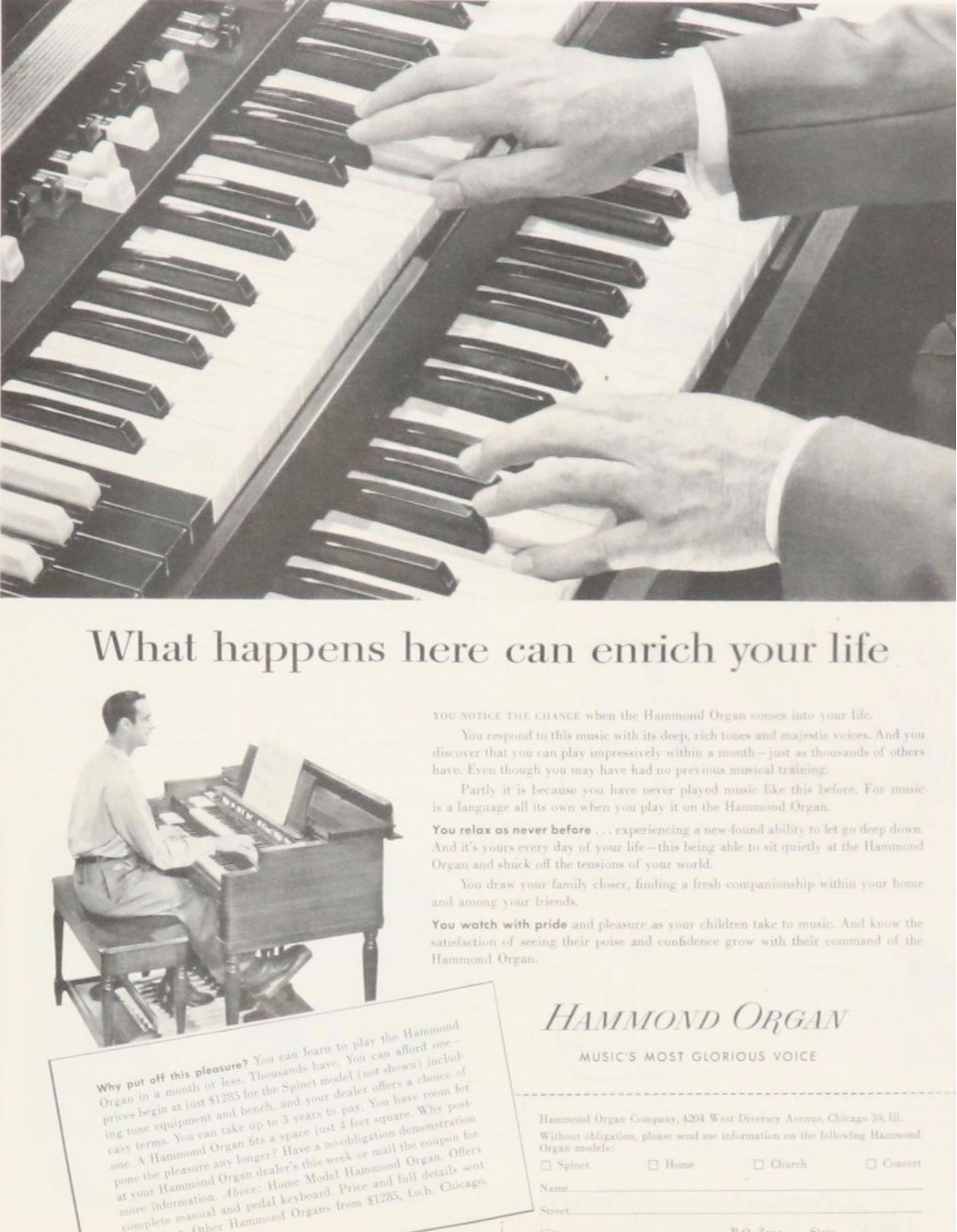 Hammond Organ Letterpress Halftone Magazine Advertisements, Mid-20th C.