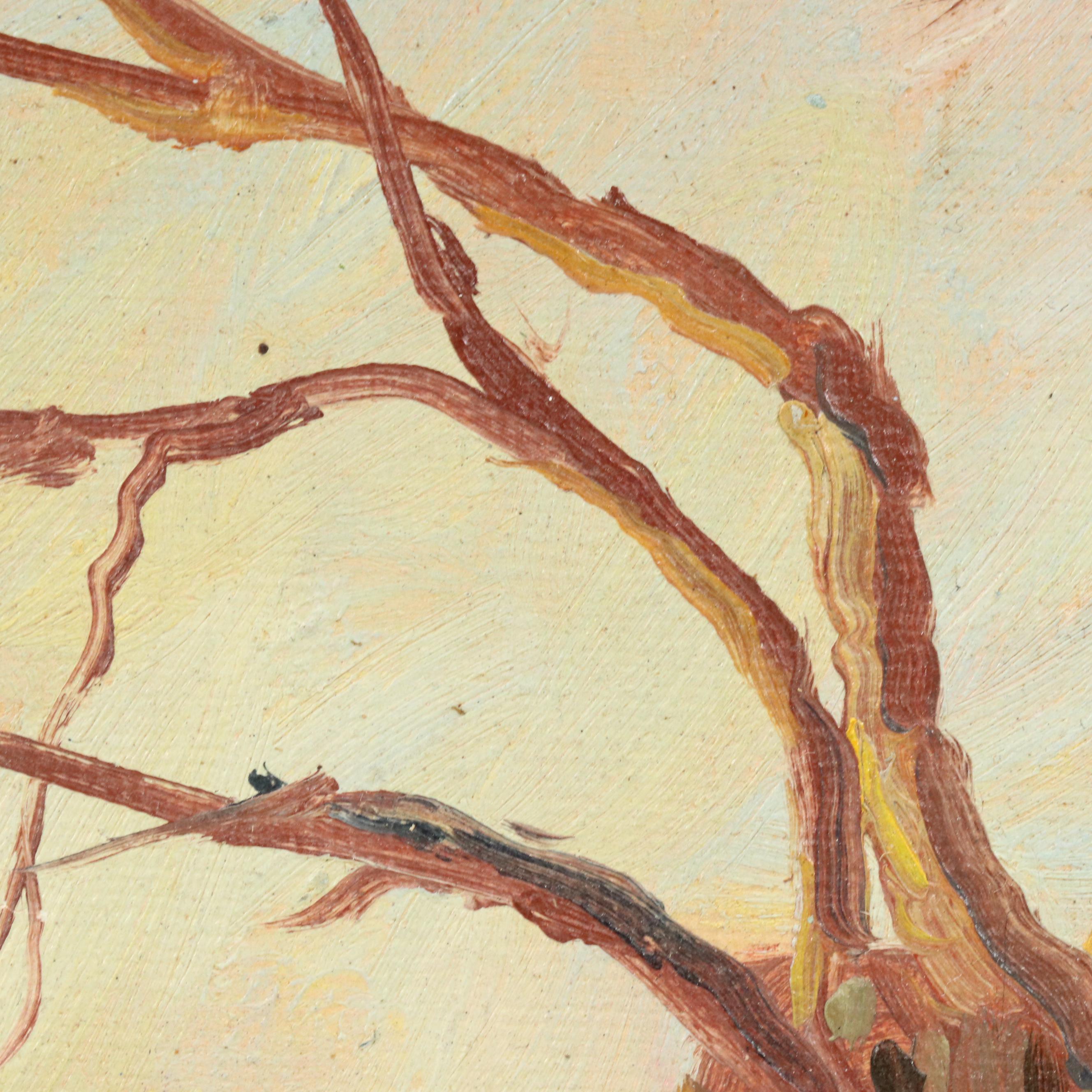 Attributed to Jeanne Reimbolte Landscape Oil Painting of Gnarled Tree