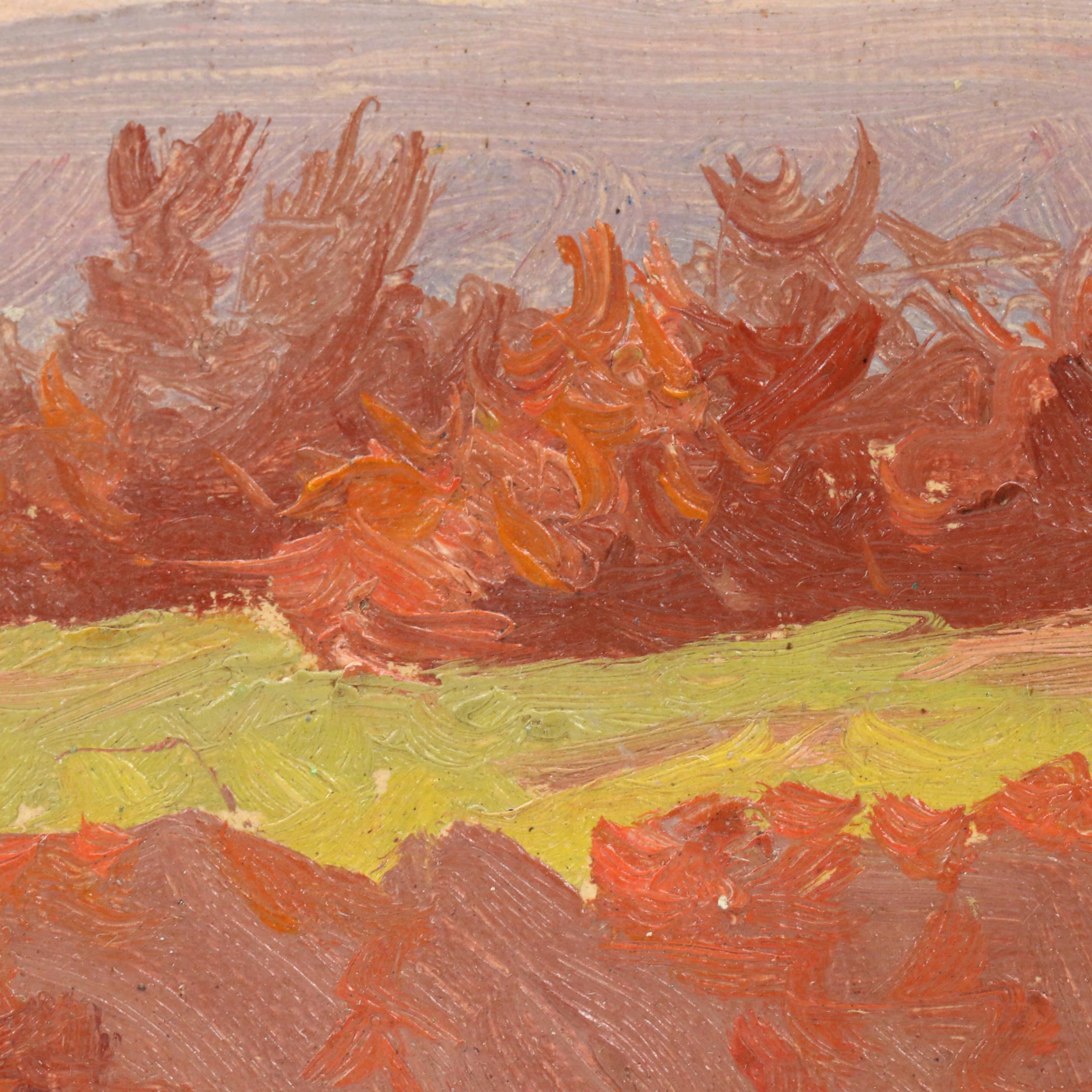 Attributed to Jeanne Reimbolte Landscape Oil Painting of Gnarled Tree