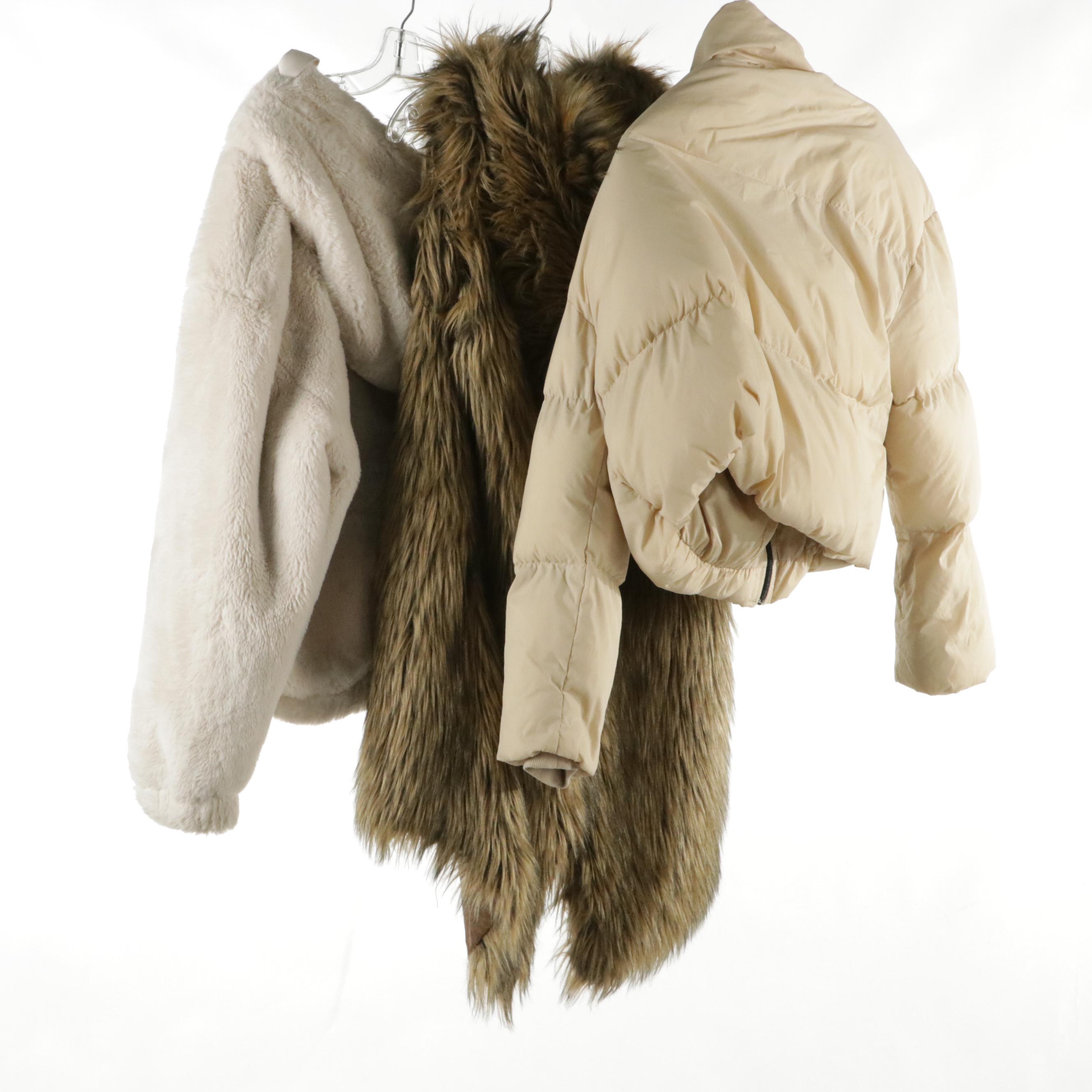 Philosophy Zip-Front Faux Fur Jacket, Boo Hoo Puffy Jacket, & Faux Fur Vest