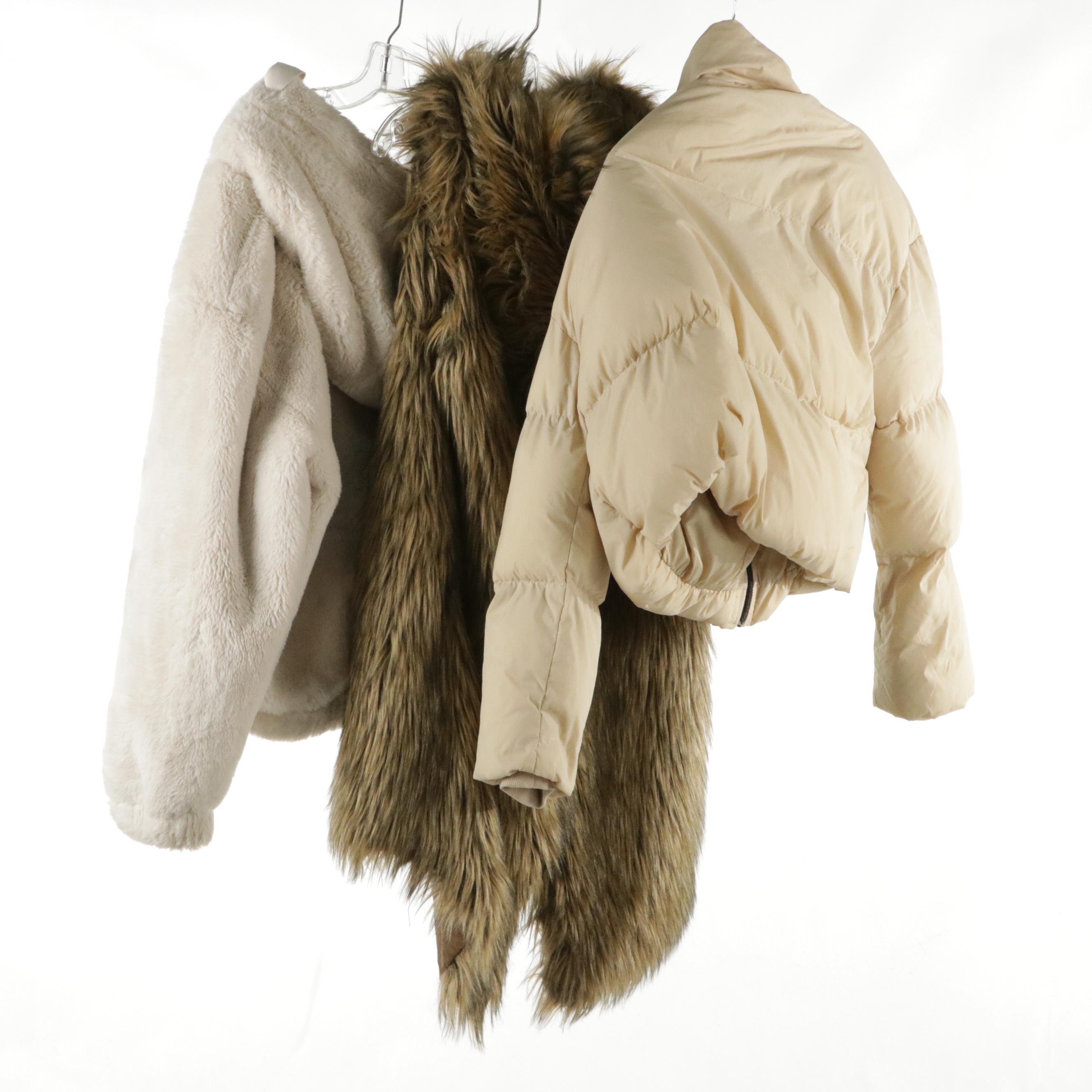 Philosophy Zip-Front Faux Fur Jacket, Boo Hoo Puffy Jacket, & Faux Fur Vest