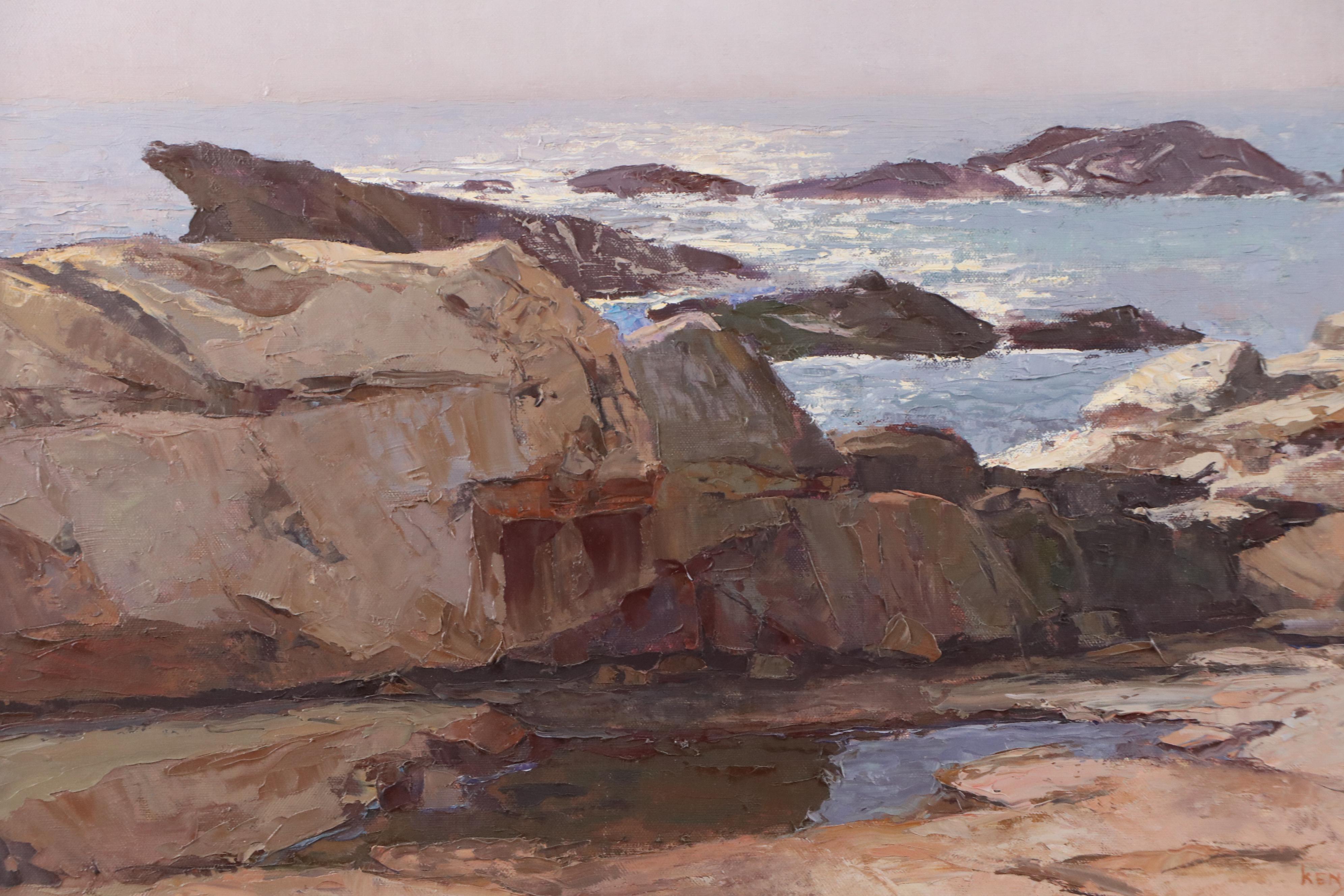 Ken Gore Impasto Seascape Oil Painting "A Grey Day," Mid to Late 20th Century