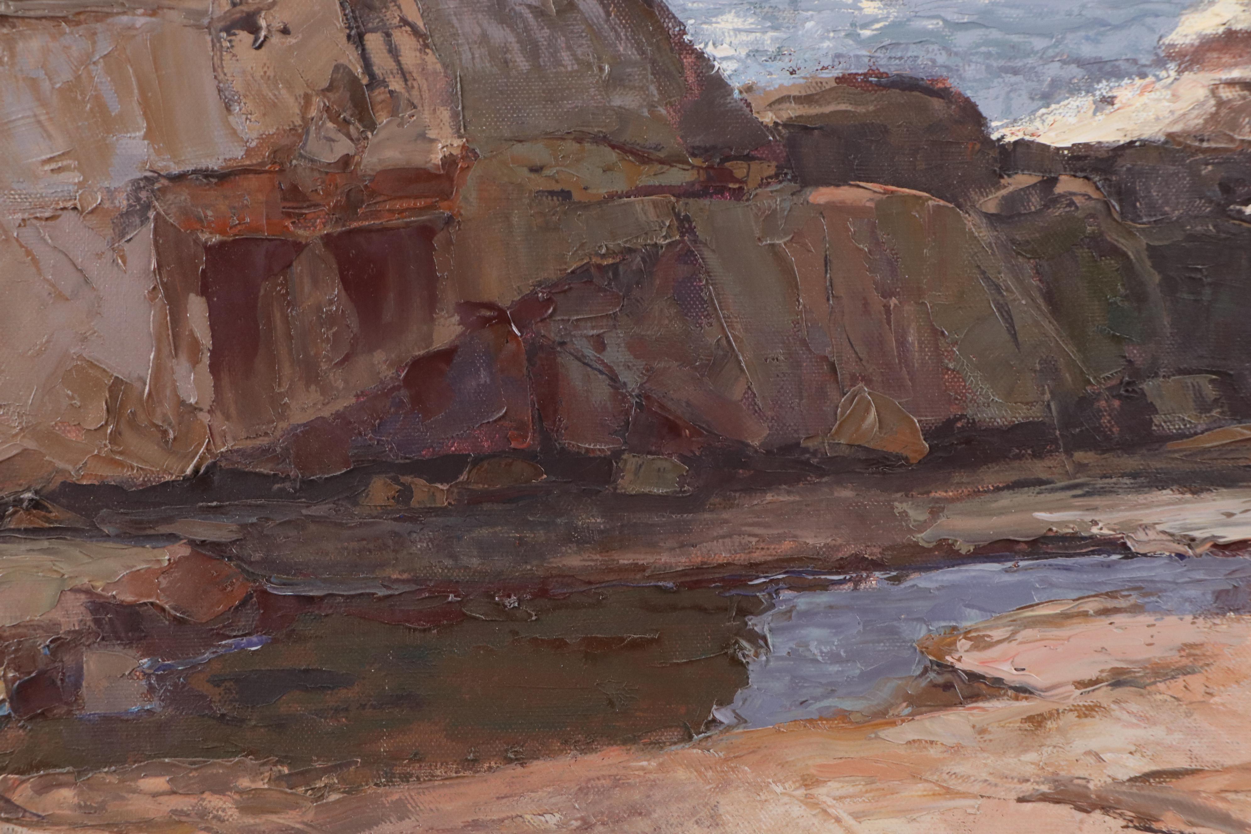 Ken Gore Impasto Seascape Oil Painting "A Grey Day," Mid to Late 20th Century