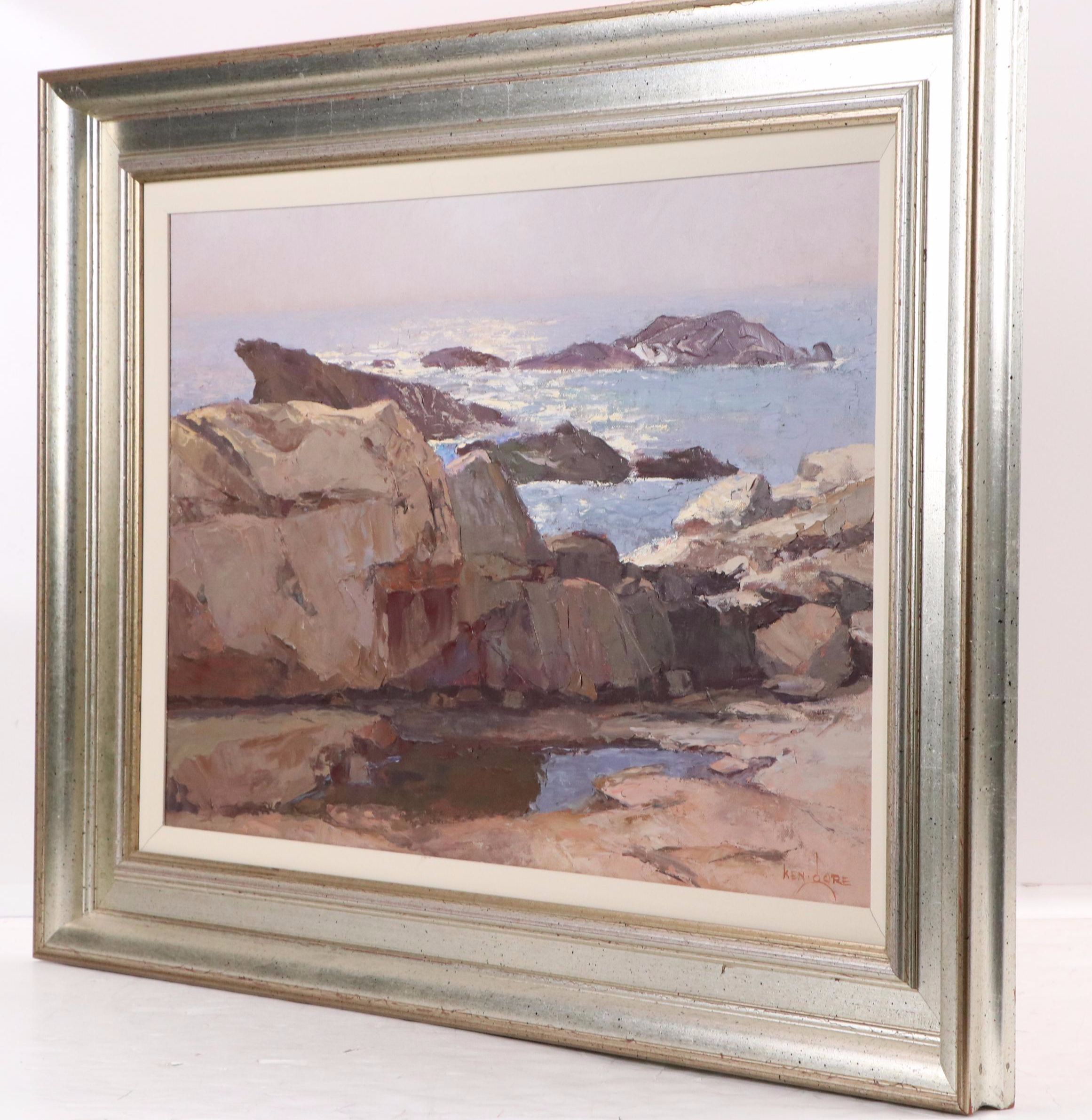 Ken Gore Impasto Seascape Oil Painting "A Grey Day," Mid to Late 20th Century