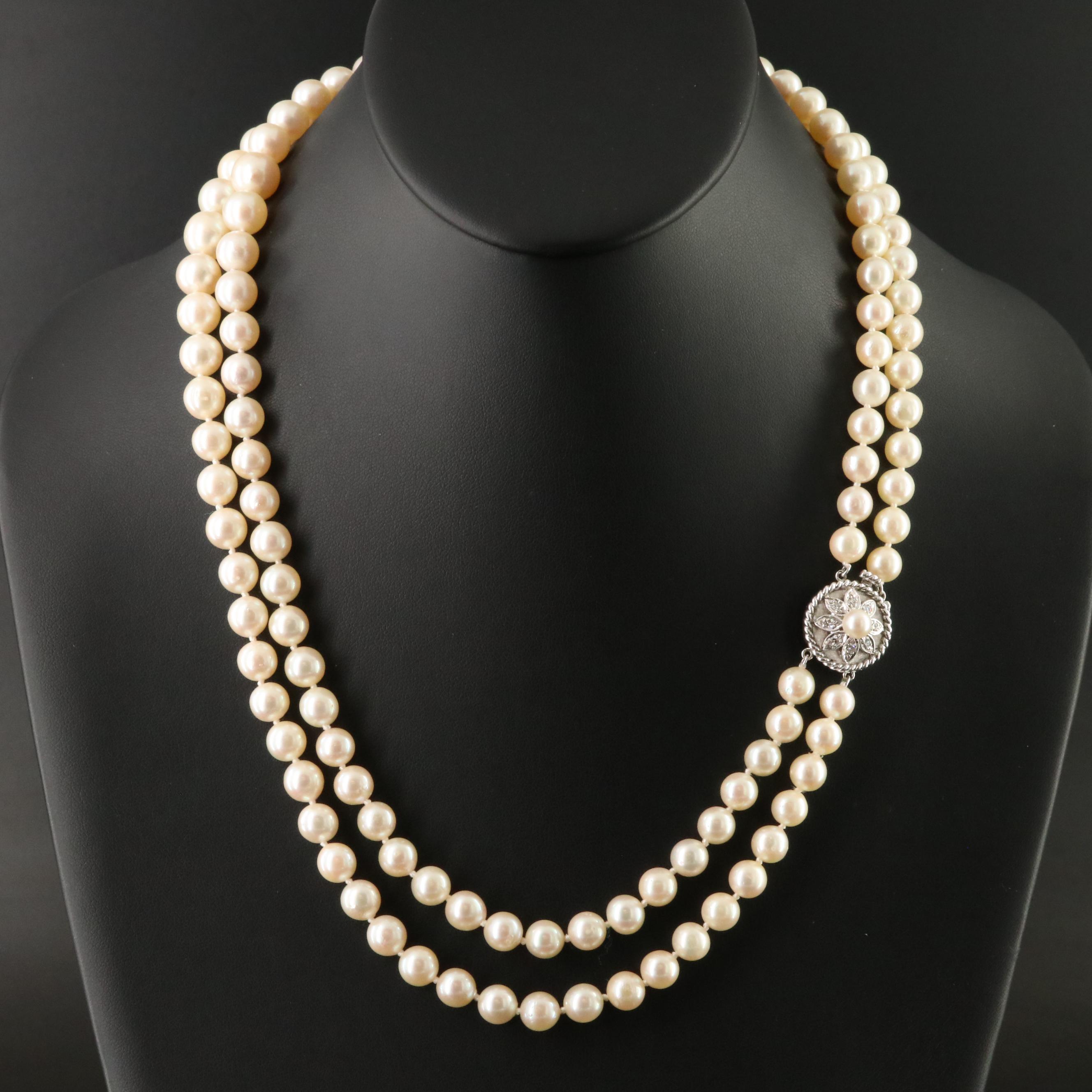 Pearl Necklace with 14K Diamond Clasp