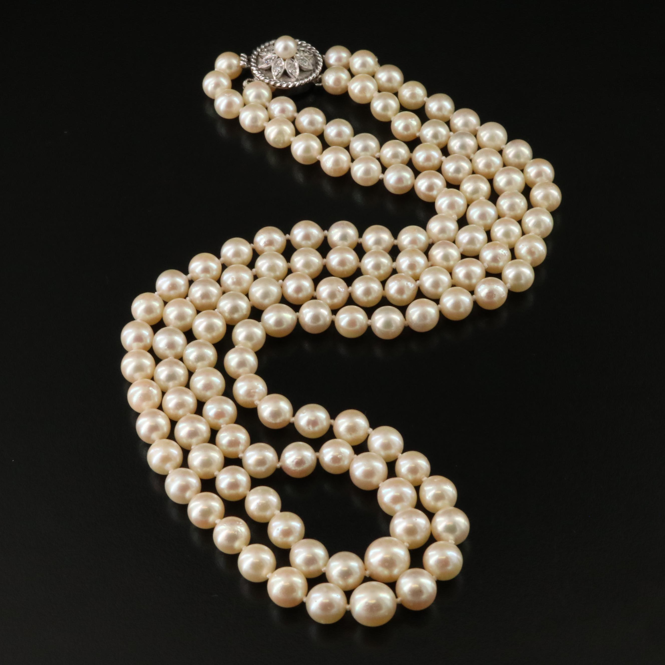 Pearl Necklace with 14K Diamond Clasp