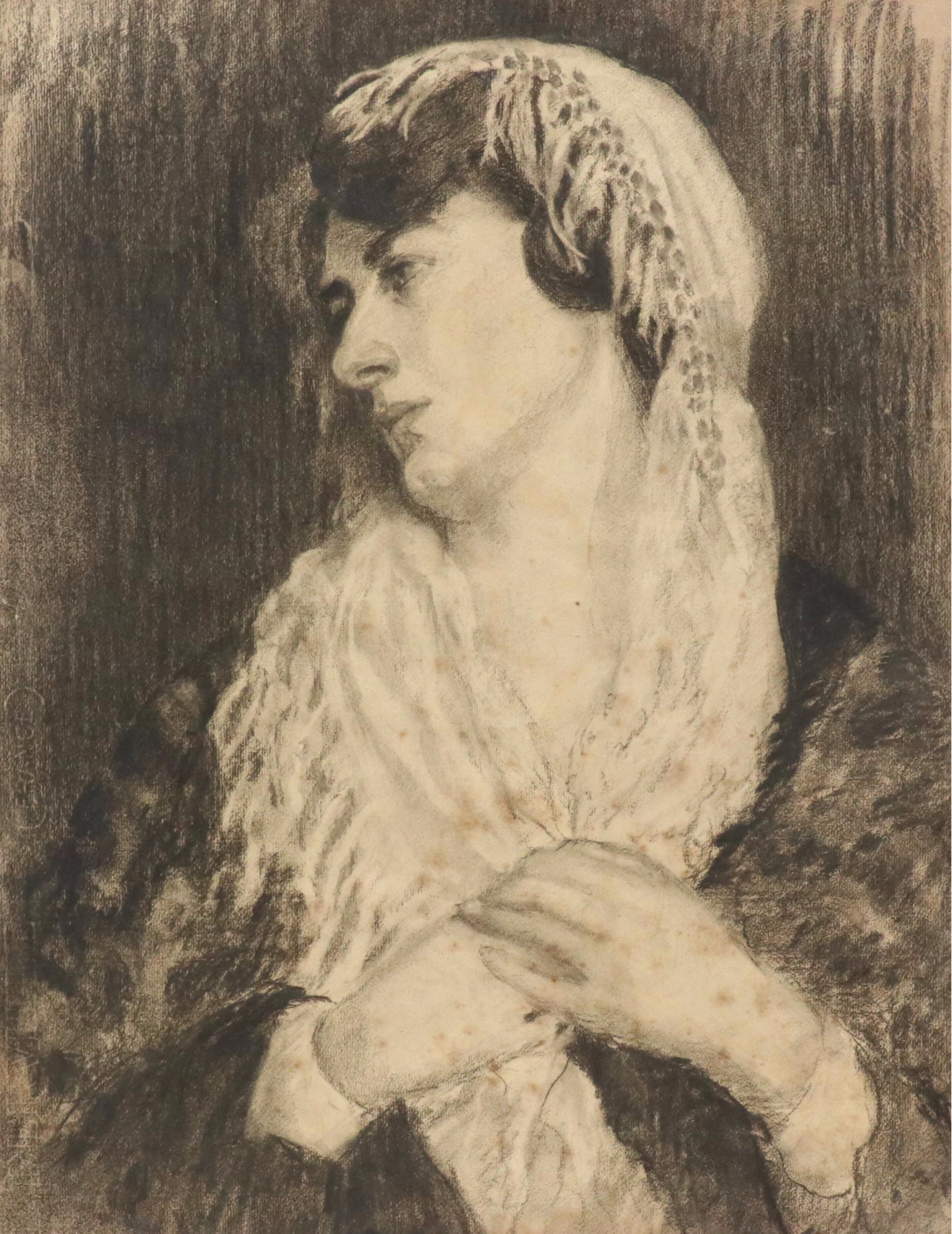 Lillian Wyler Bettman Charcoal Portrait Drawing of Woman, 1911