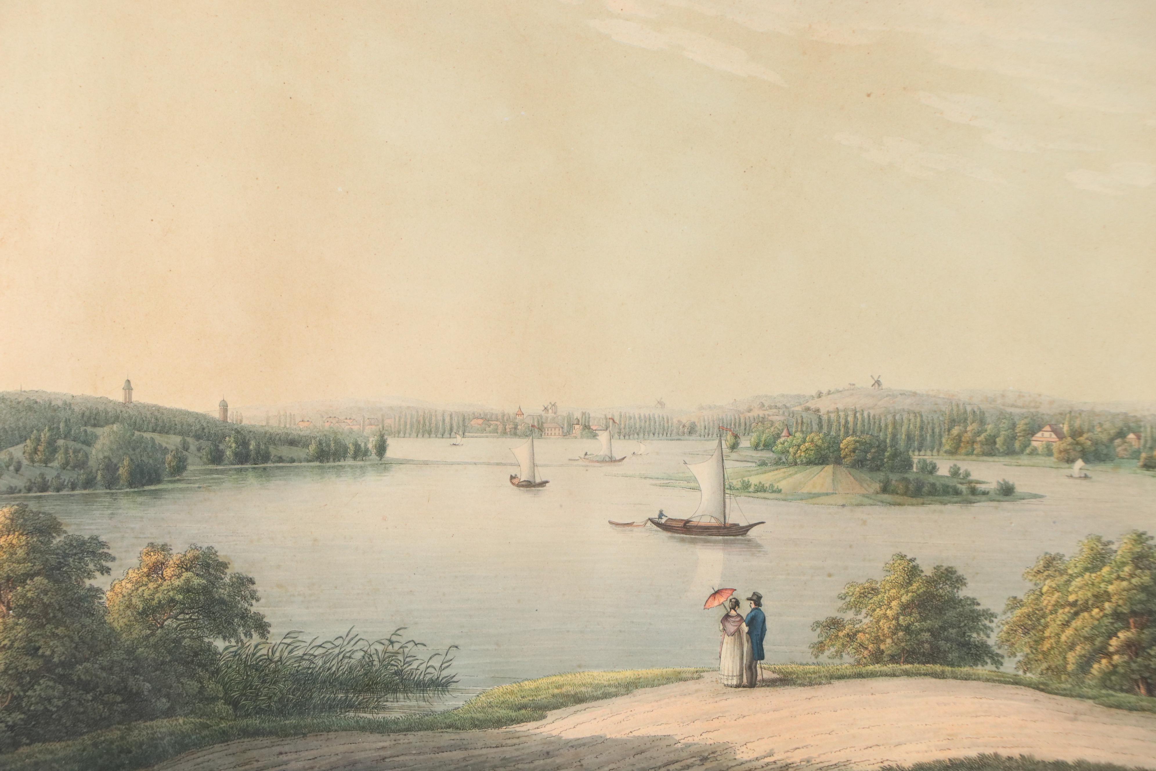 Hand-Colored Engraving After Frédéric Fregevize of Potsdam from Peacock Island