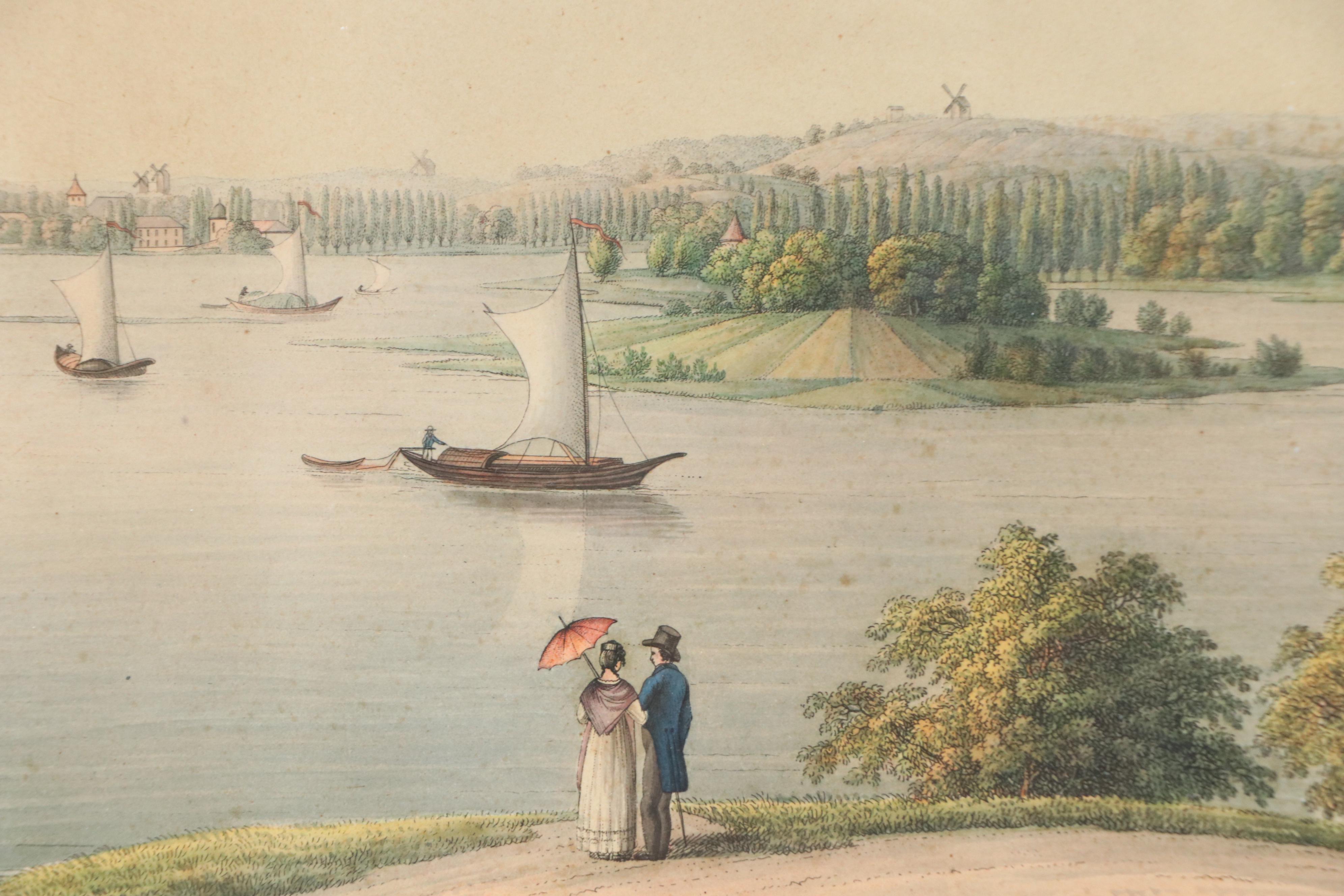 Hand-Colored Engraving After Frédéric Fregevize of Potsdam from Peacock Island