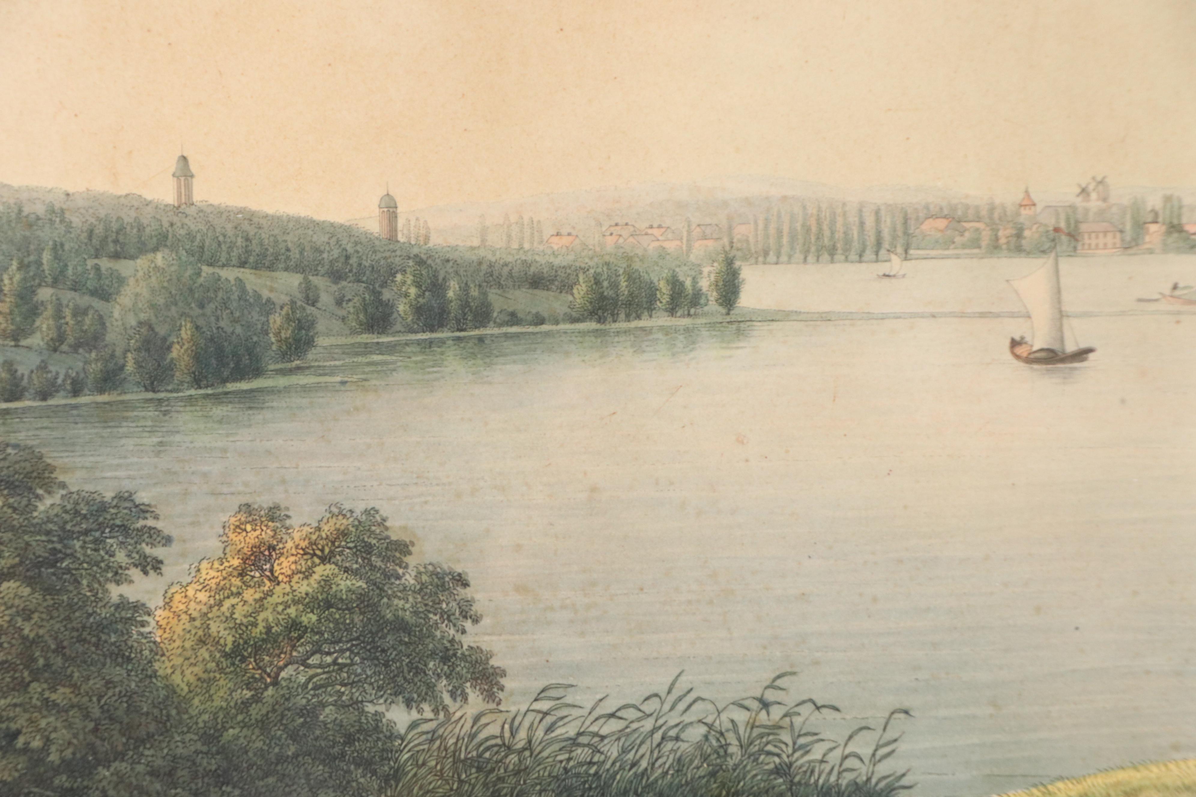 Hand-Colored Engraving After Frédéric Fregevize of Potsdam from Peacock Island