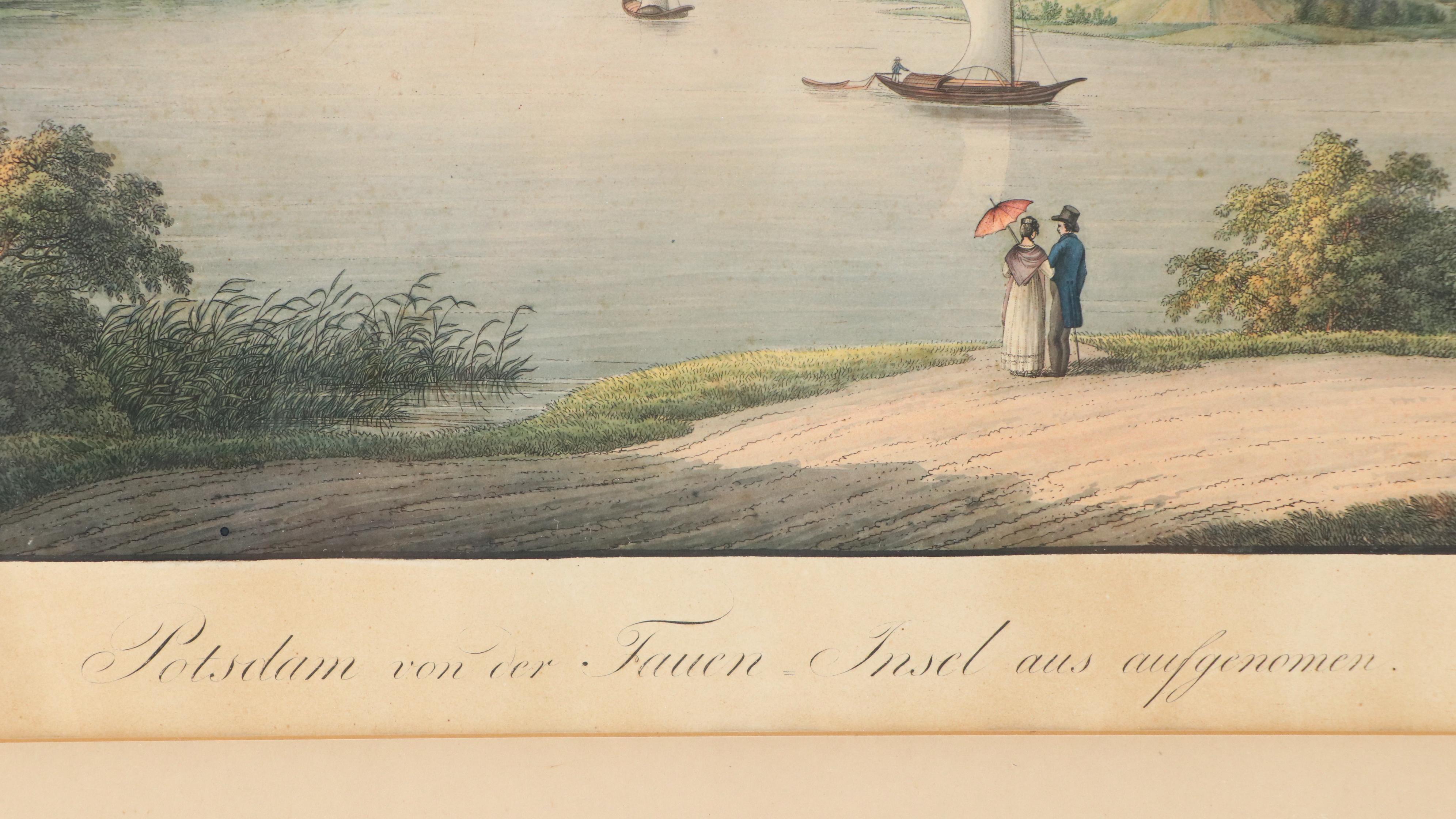 Hand-Colored Engraving After Frédéric Fregevize of Potsdam from Peacock Island