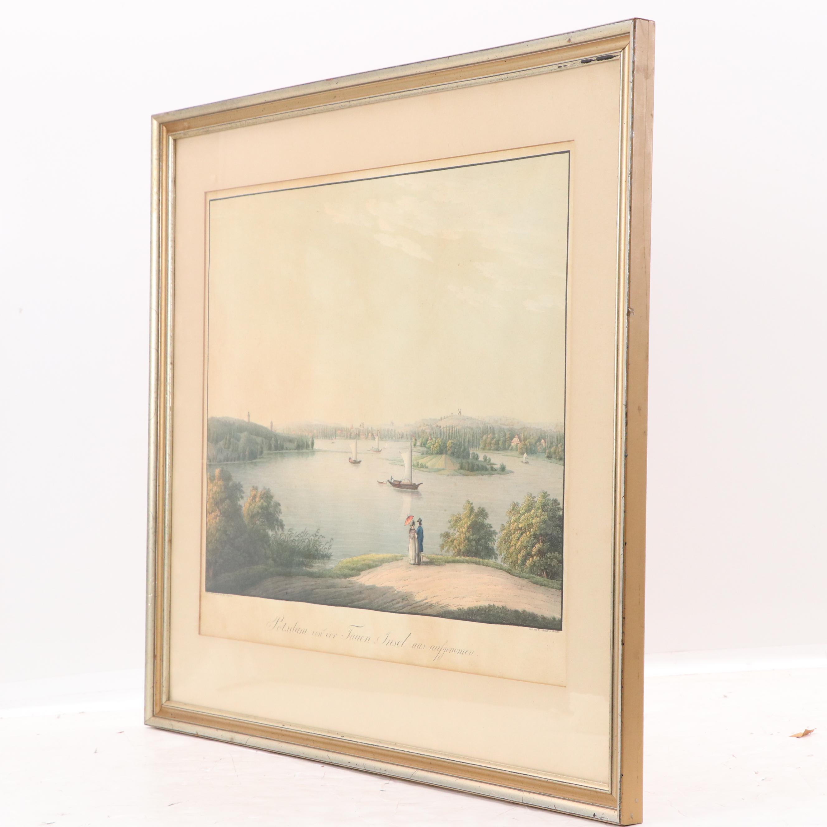 Hand-Colored Engraving After Frédéric Fregevize of Potsdam from Peacock Island