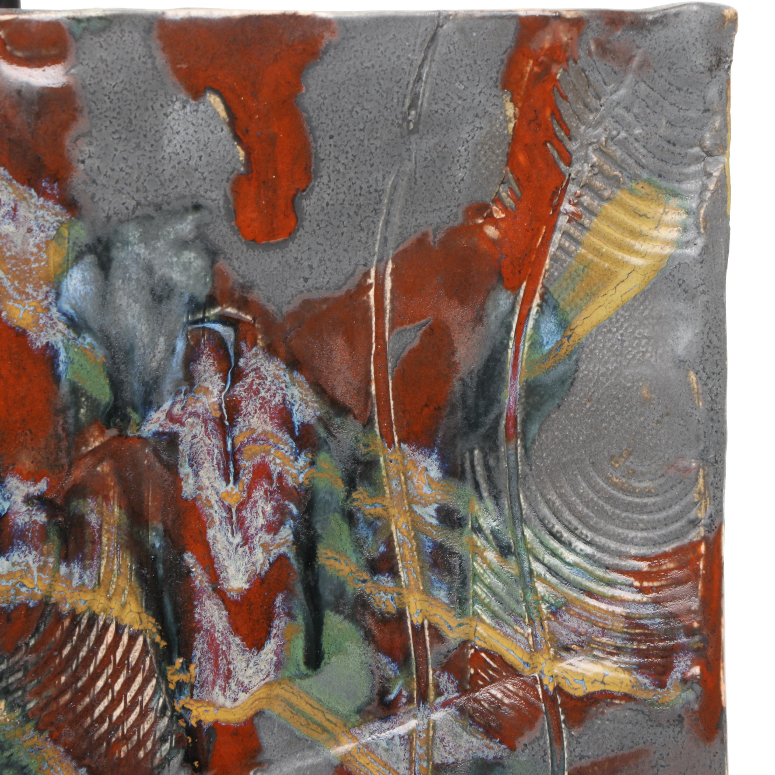 Signed Studio Pottery Slab Built Polychrome Vase with Stand