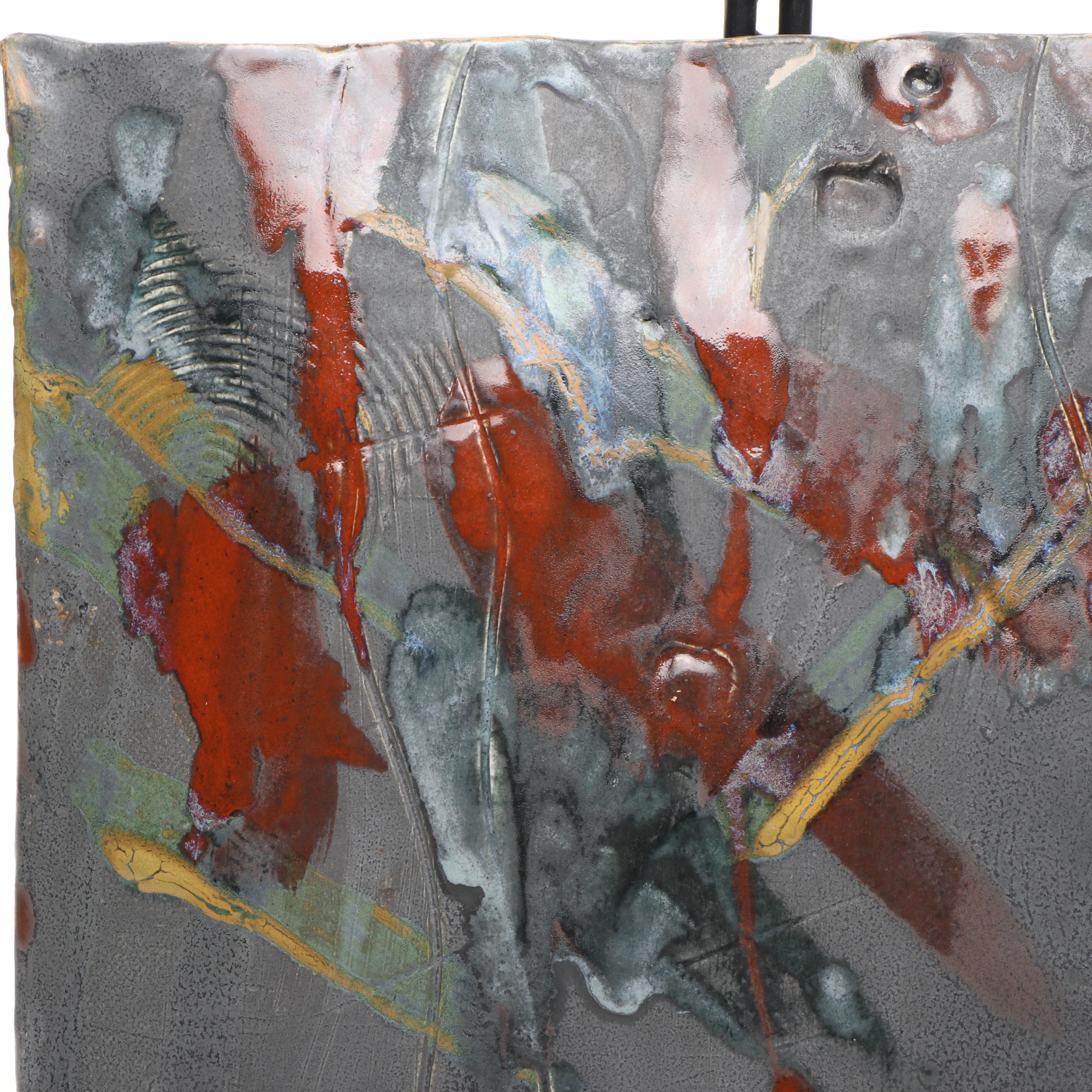 Signed Studio Pottery Slab Built Polychrome Vase with Stand