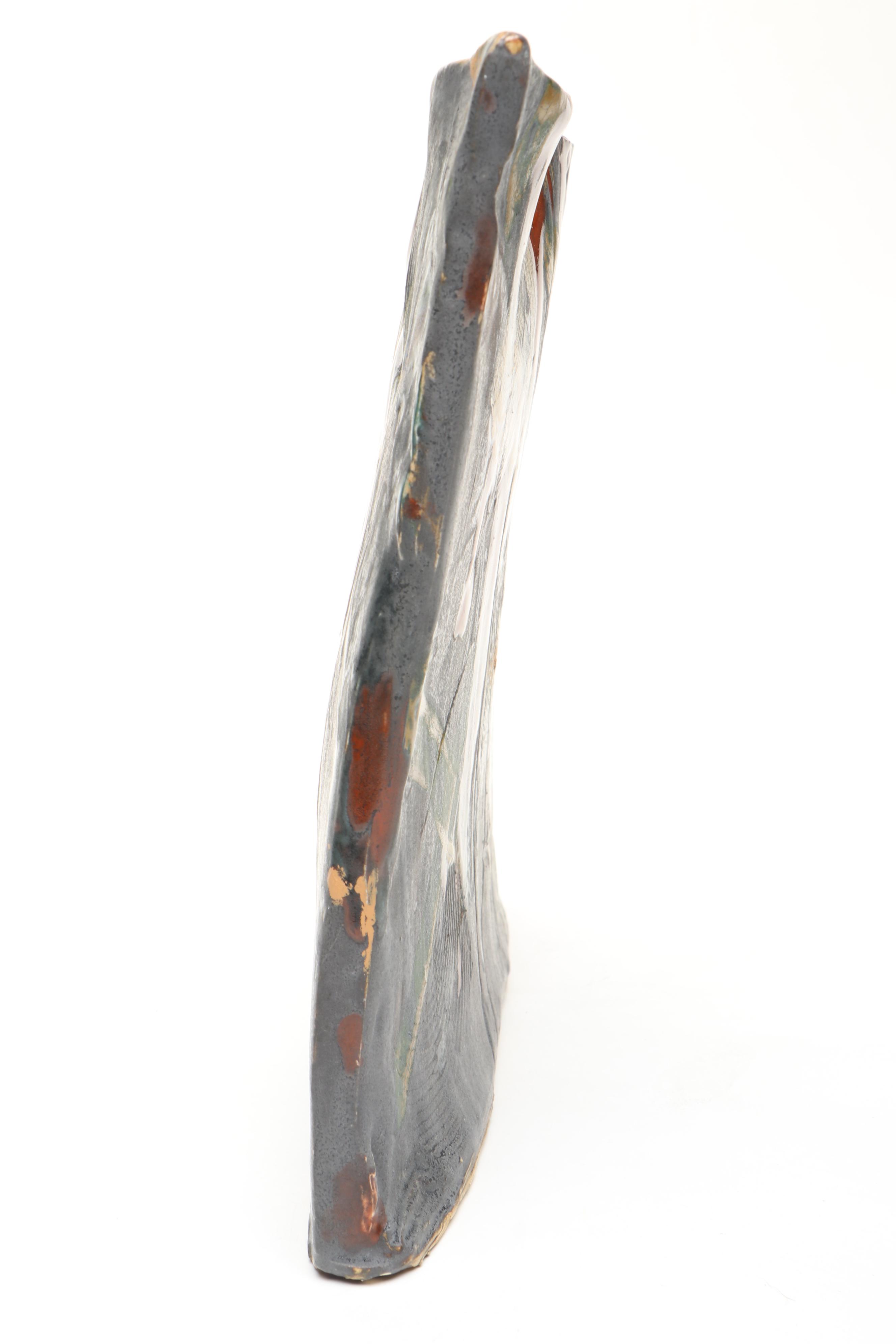 Signed Studio Pottery Slab Built Polychrome Vase with Stand