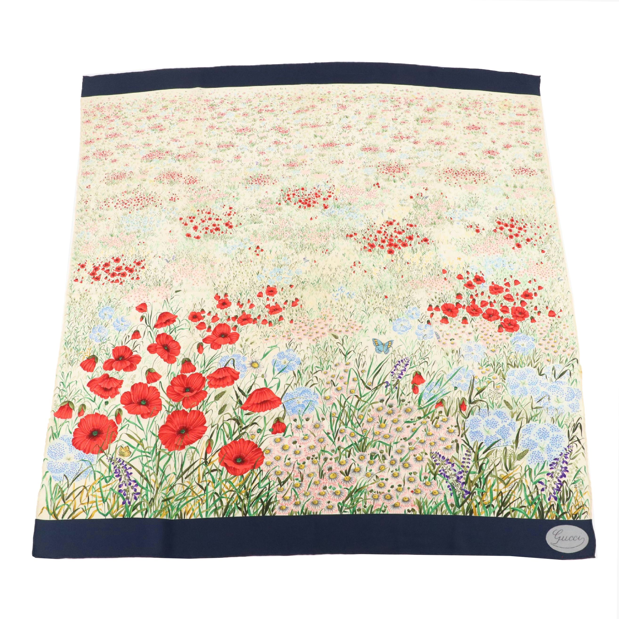 Gucci Floral Field Scarf 90 in Silk, 1980s