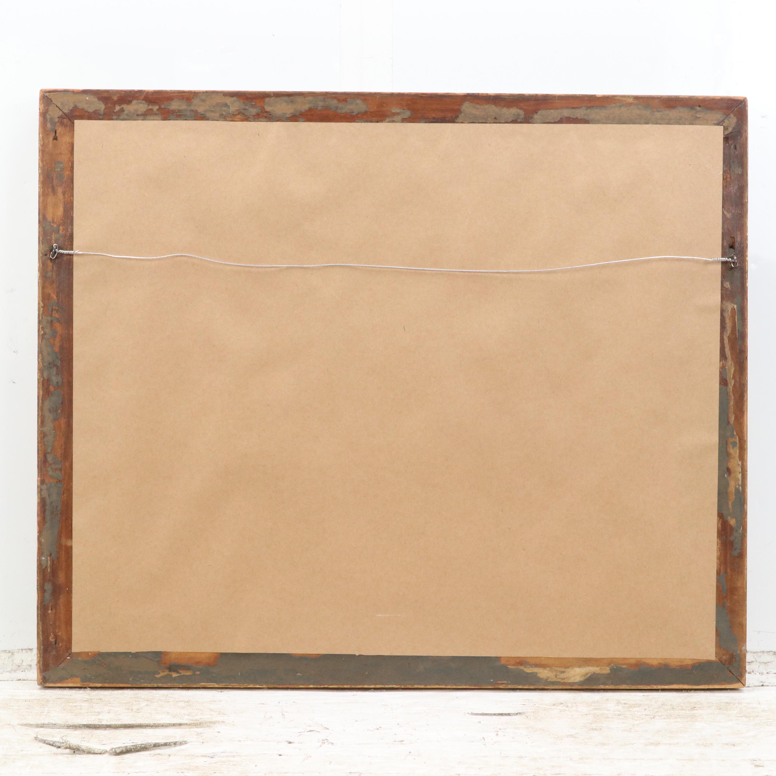 Pastoral Landscape Oil Painting of Chickens in Tree Shade, Early 20 C.