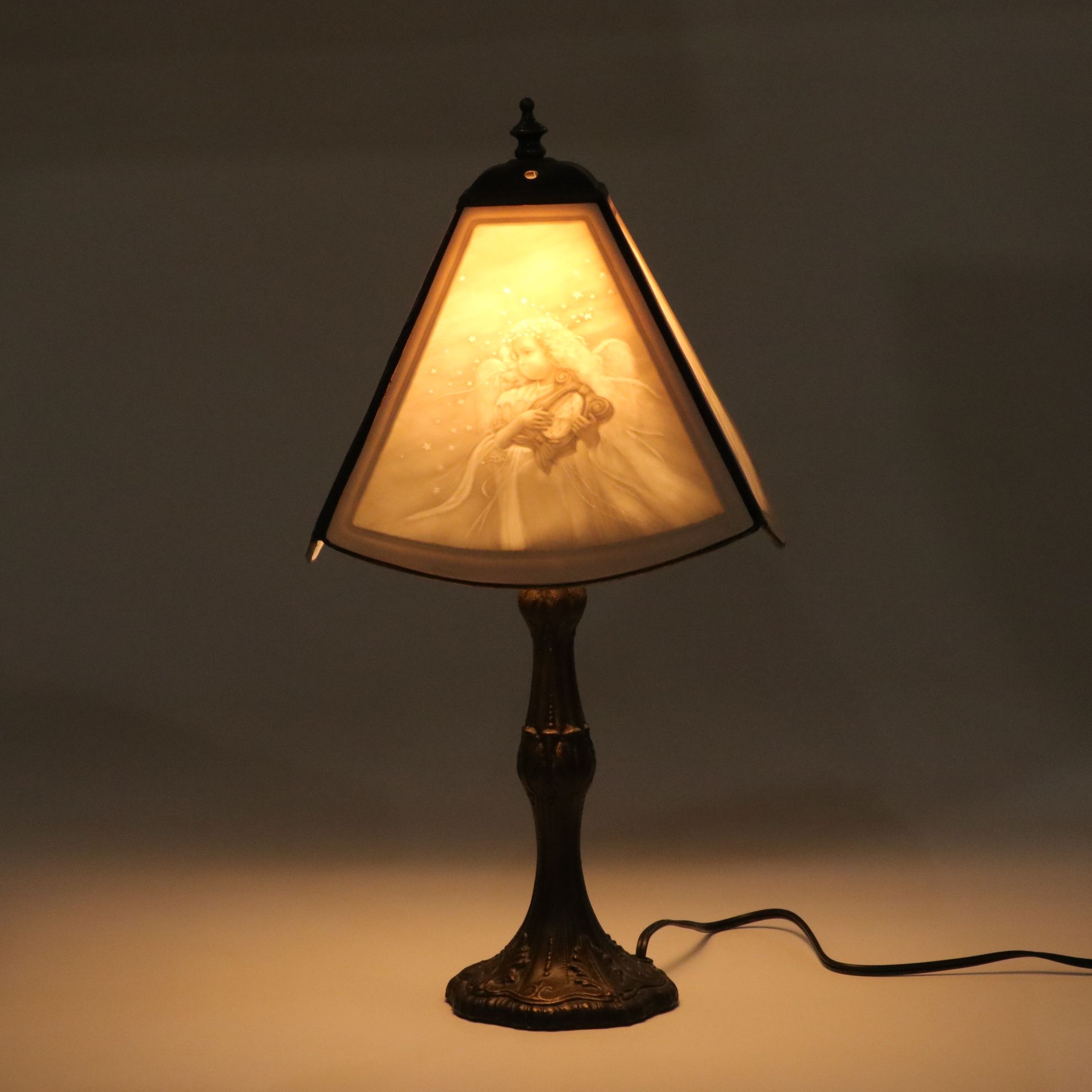 Art Nouveau Style Metal Table Lamp With Zolan Fine Arts Textured Optic Shade